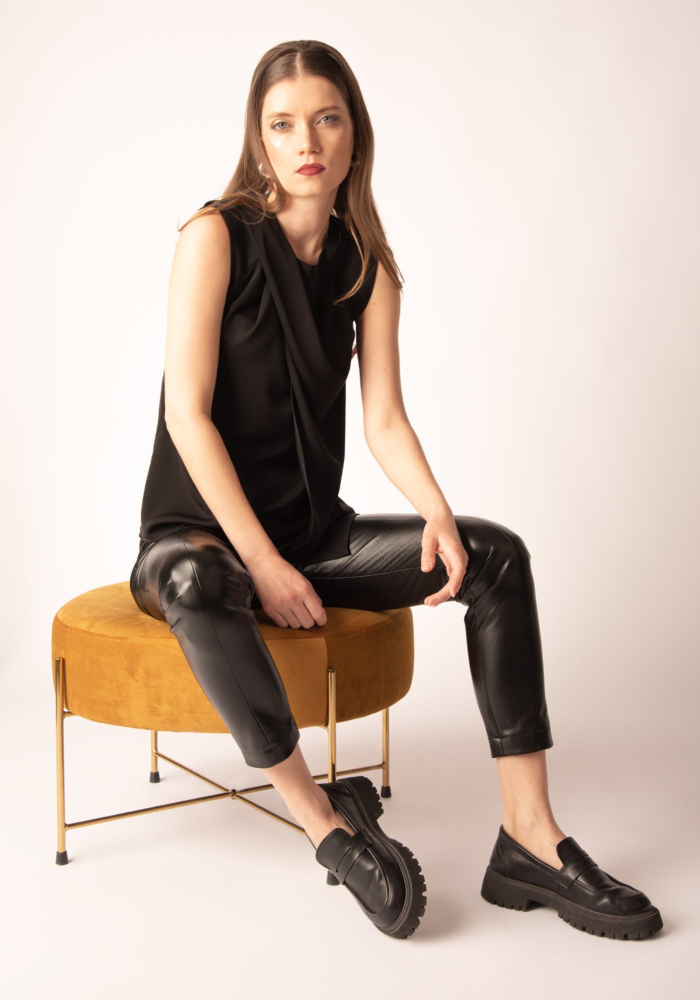 Asymmetrical Drape Top in Black