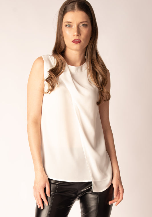 Asymmetrical Drape Top in Ecru