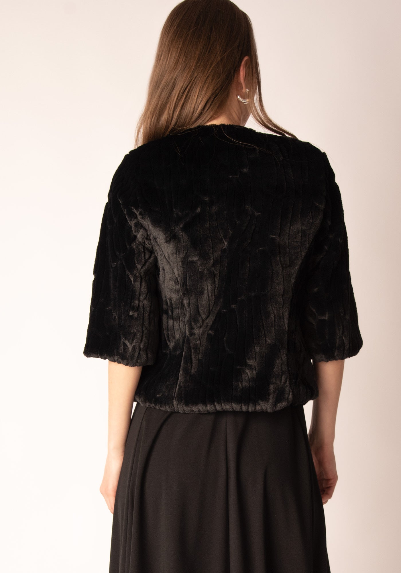 Cropped Faux Fur Coat in Black