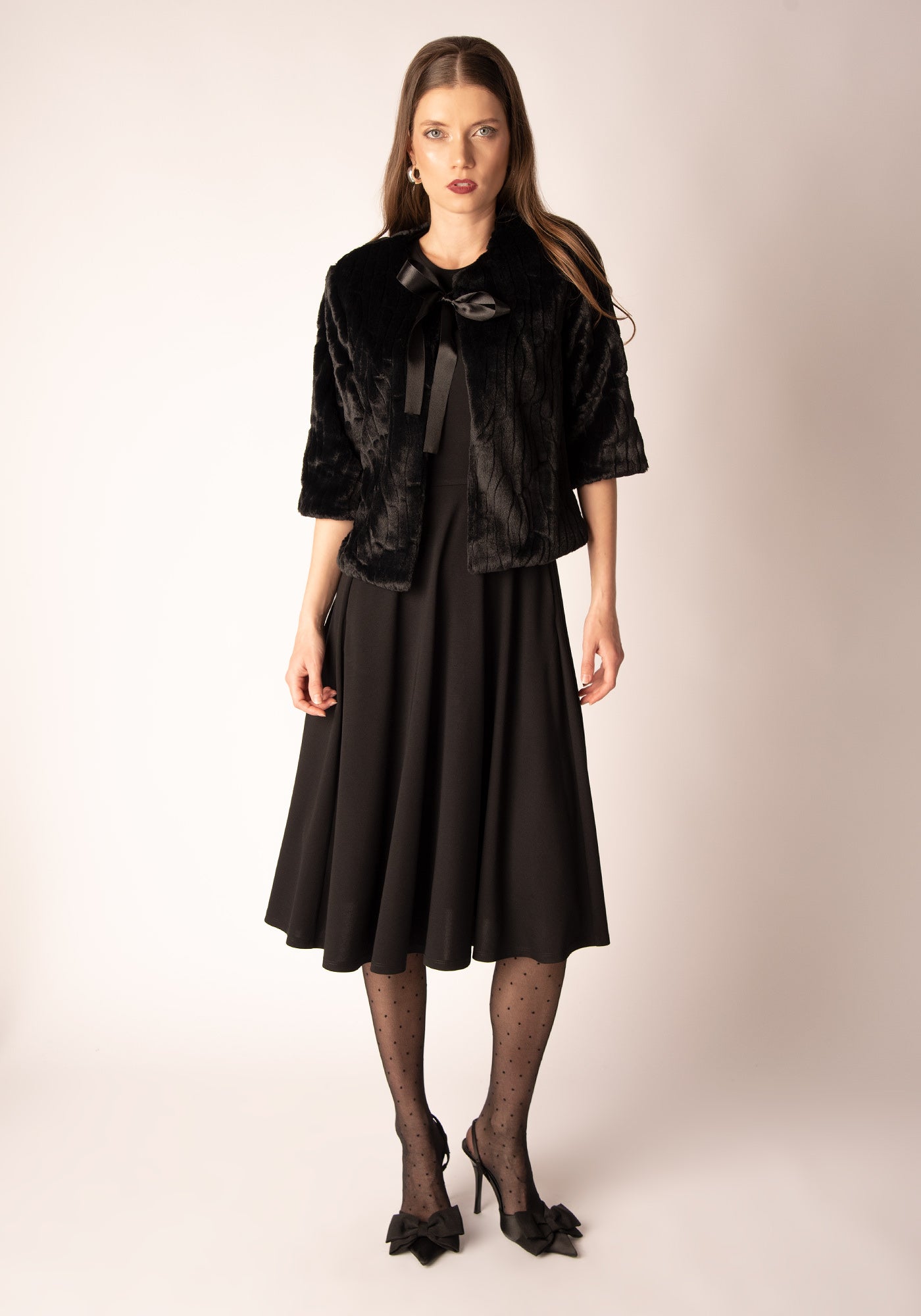 Cropped Faux Fur Coat in Black