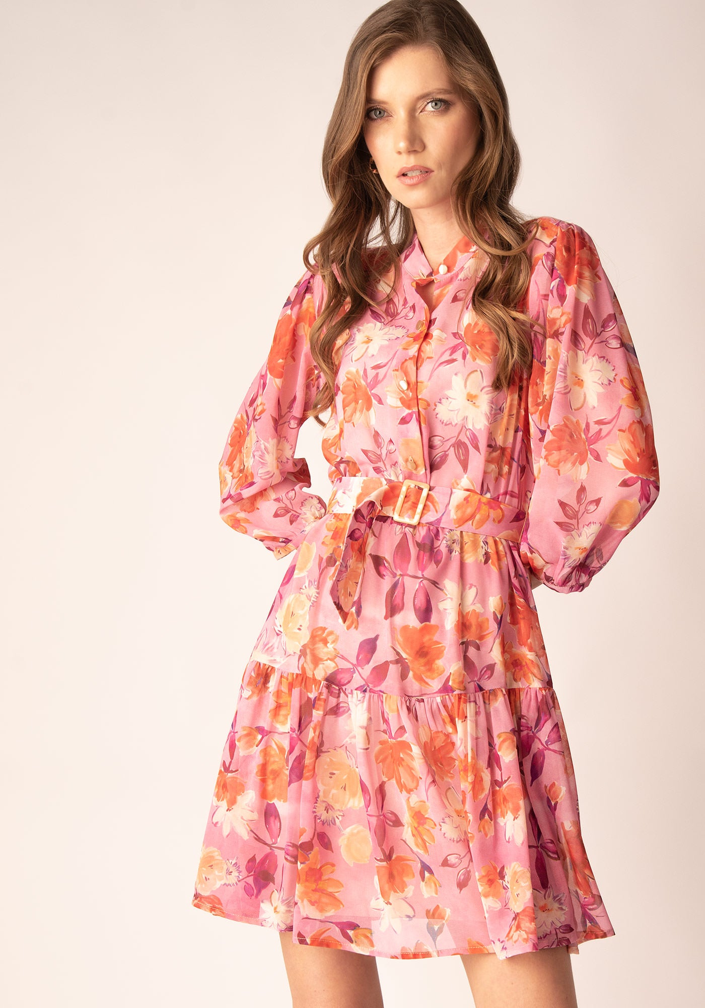 Разкроена Къса Рокля от Шифон в Розово