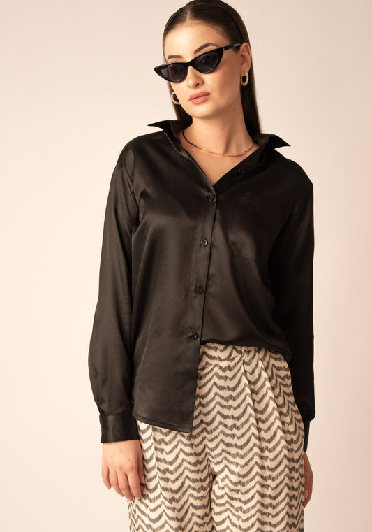 Women's Relaxed fit Shirt in Cotton - Silk blend in Black