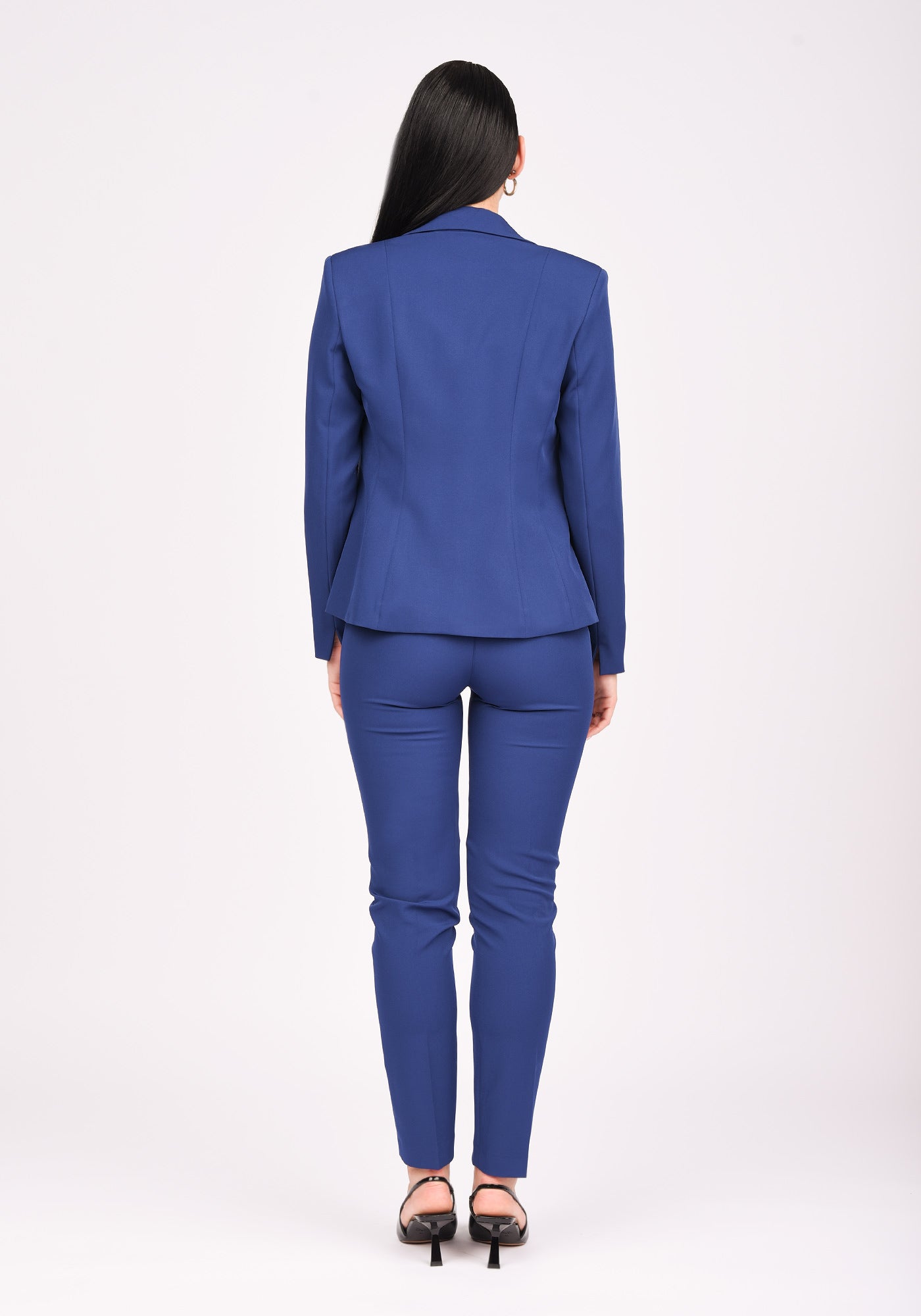 Women's High Waisted Slim Leg Trousers in Blue