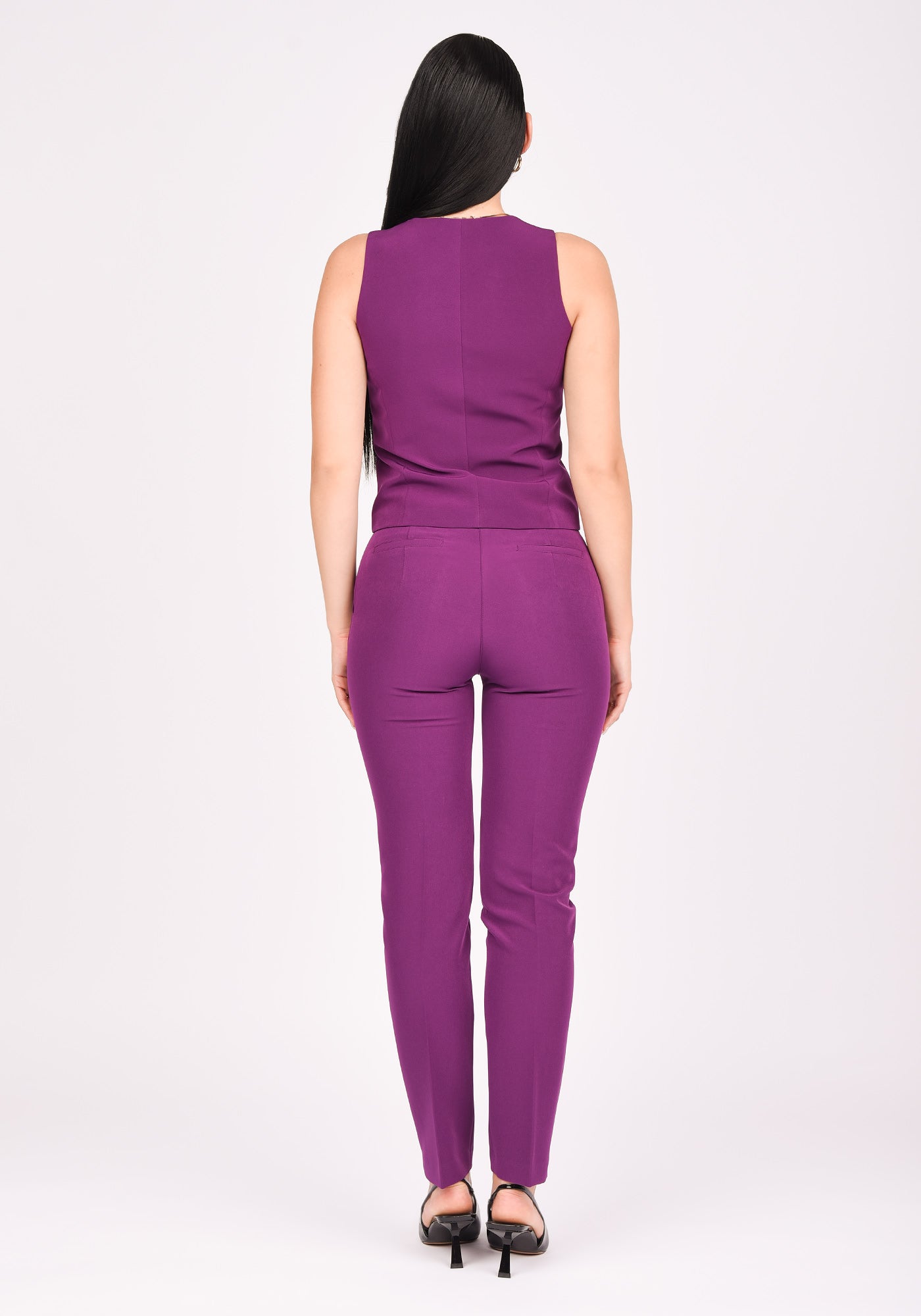 Women's High Waisted Slim Leg Trousers in Midnight purple