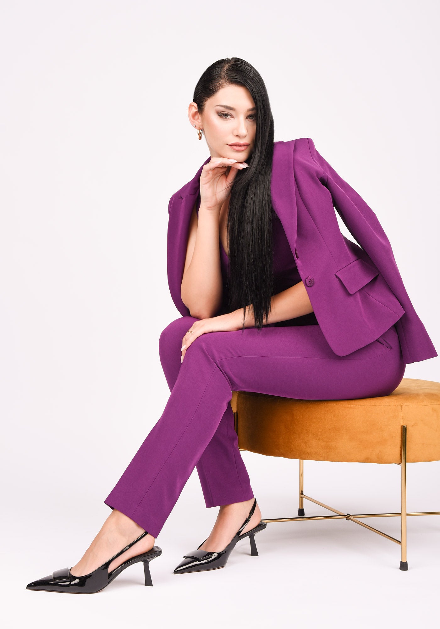 Women's High Waisted Slim Leg Trousers in Midnight purple