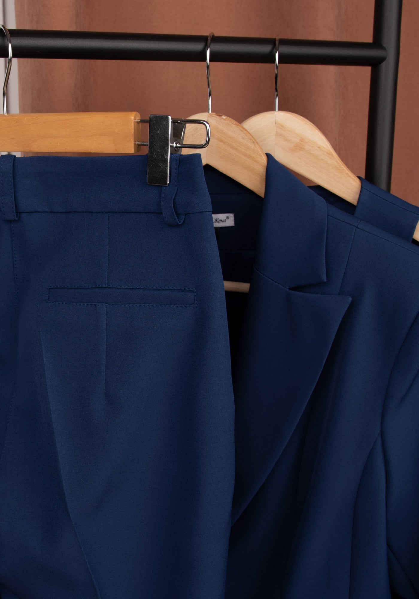 Women's High Waisted Slim Leg Trousers in Blue