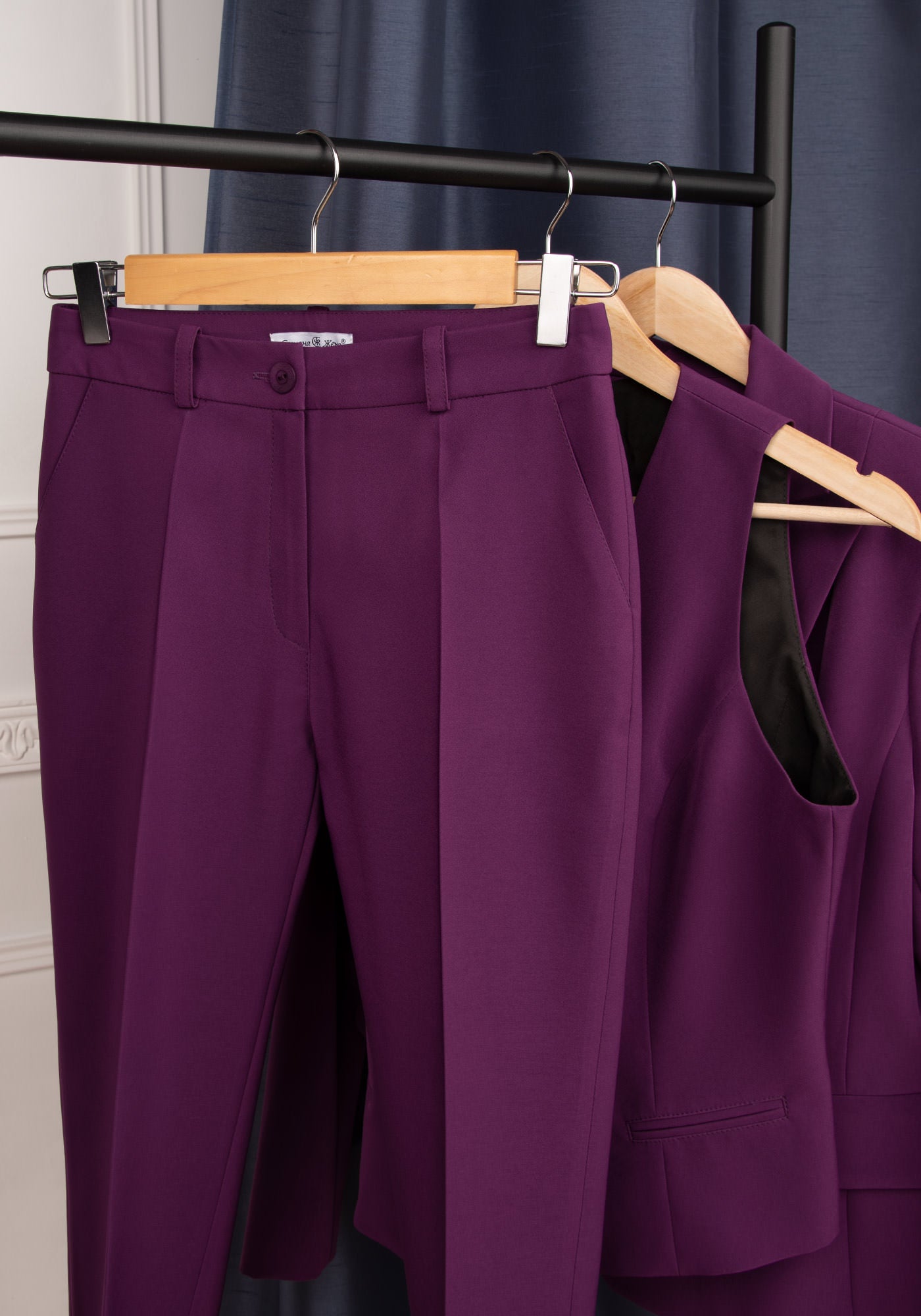 Women's High Waisted Slim Leg Trousers in Midnight purple