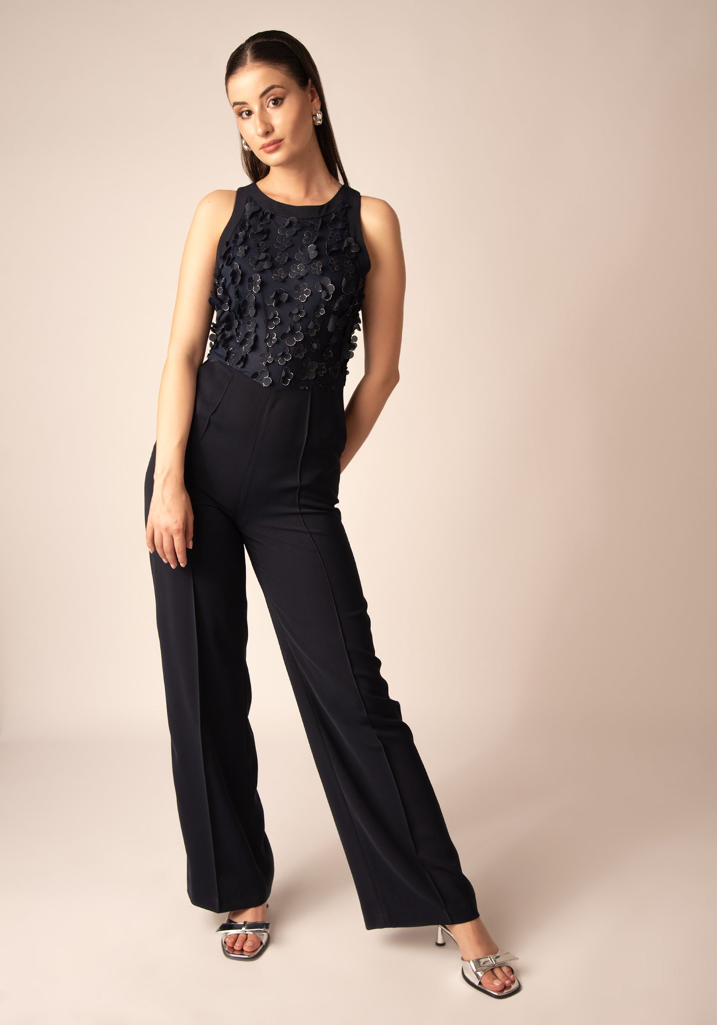 Women's Wide leg Jumpsuit in Floral navy