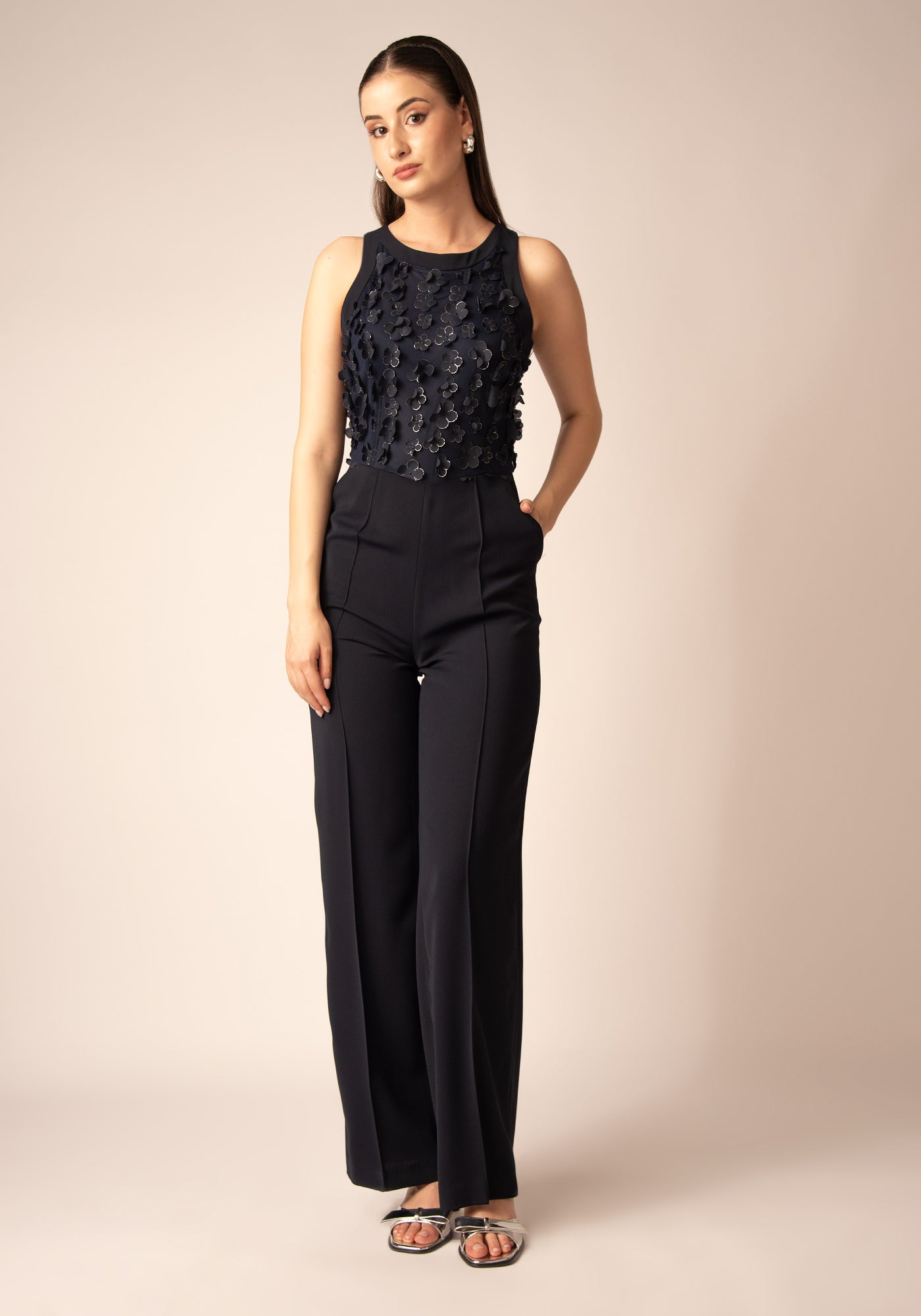 Women's Wide leg Jumpsuit in Floral navy