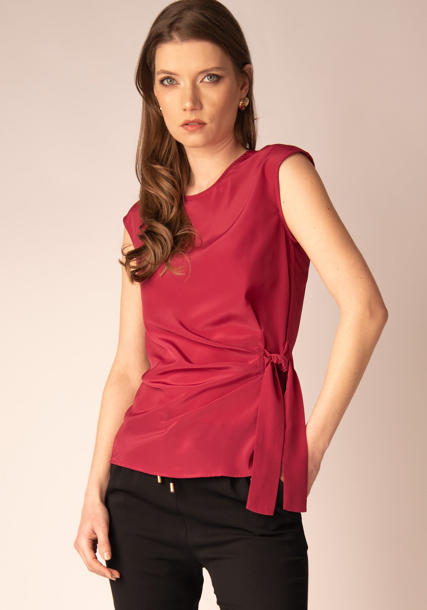 Asymmetrical Pleats Top in Magenta