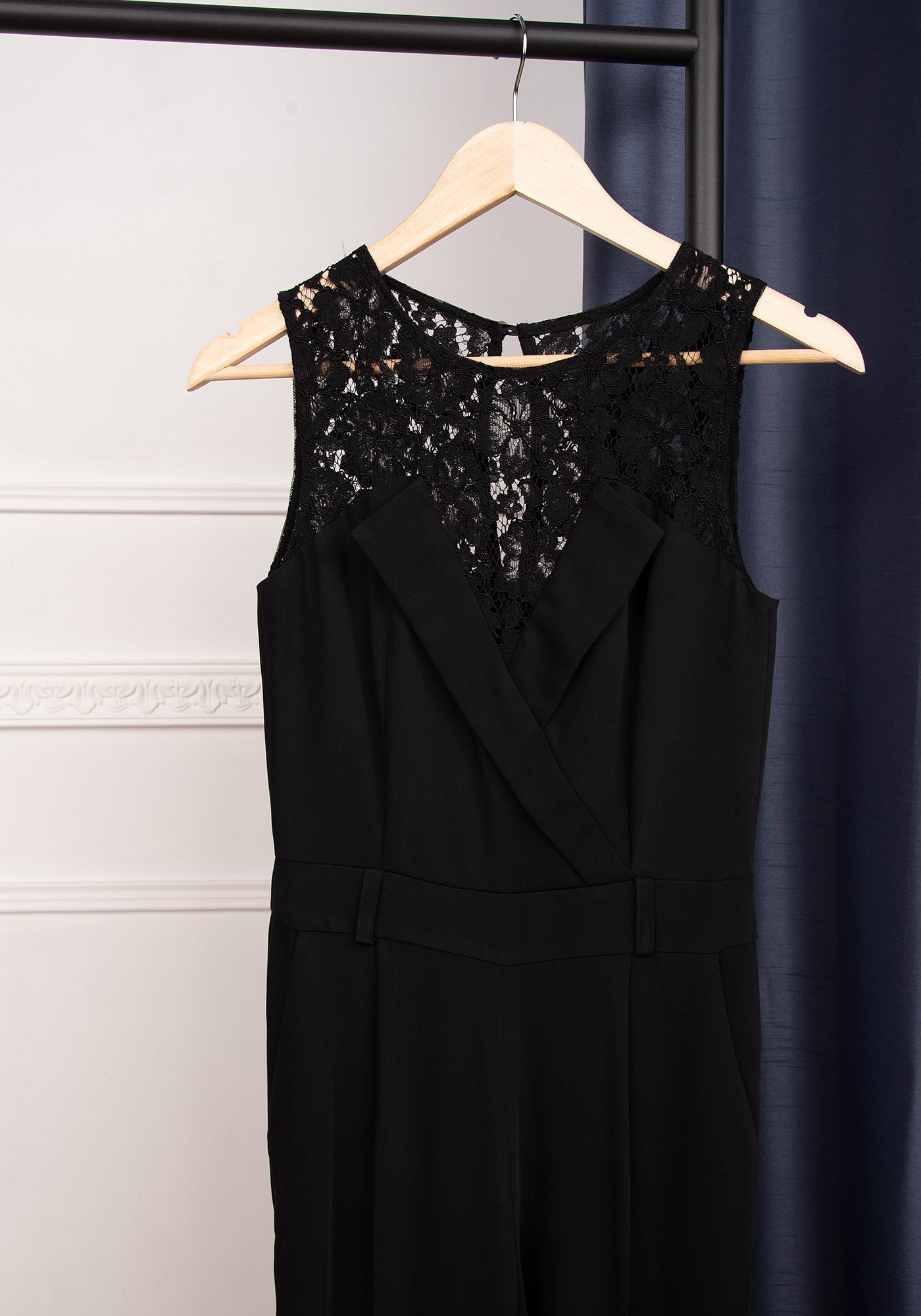 Women's Formal Jumpsuit with Lace Details in Black