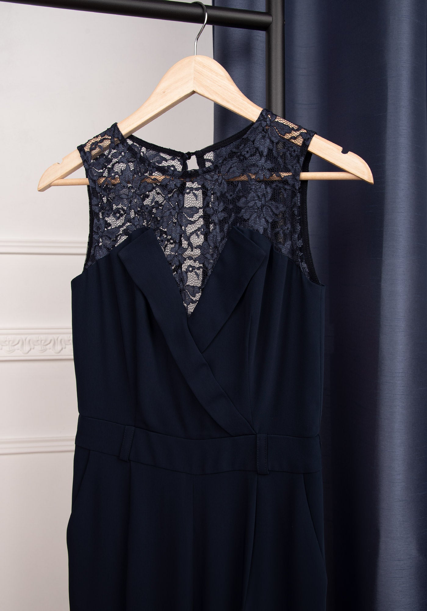 Women's Formal Jumpsuit with Lace Details in Navy