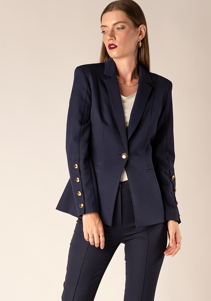 Women's Tailored Single breasted Blazer with Gold buttons in Navy Women's Tailored Single breasted Blazer with Gold buttons in Navy