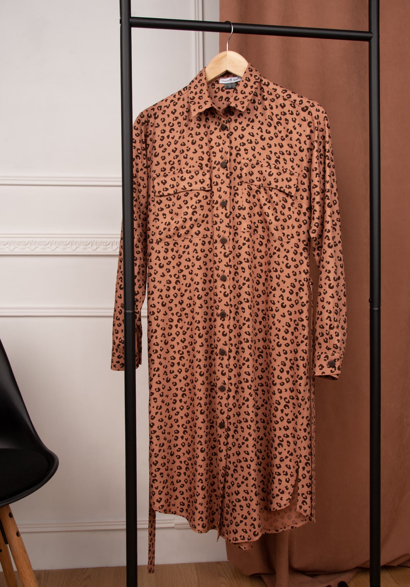 Дамска Риза- Рокля с Колан в цвят Теракота с Животински принт
