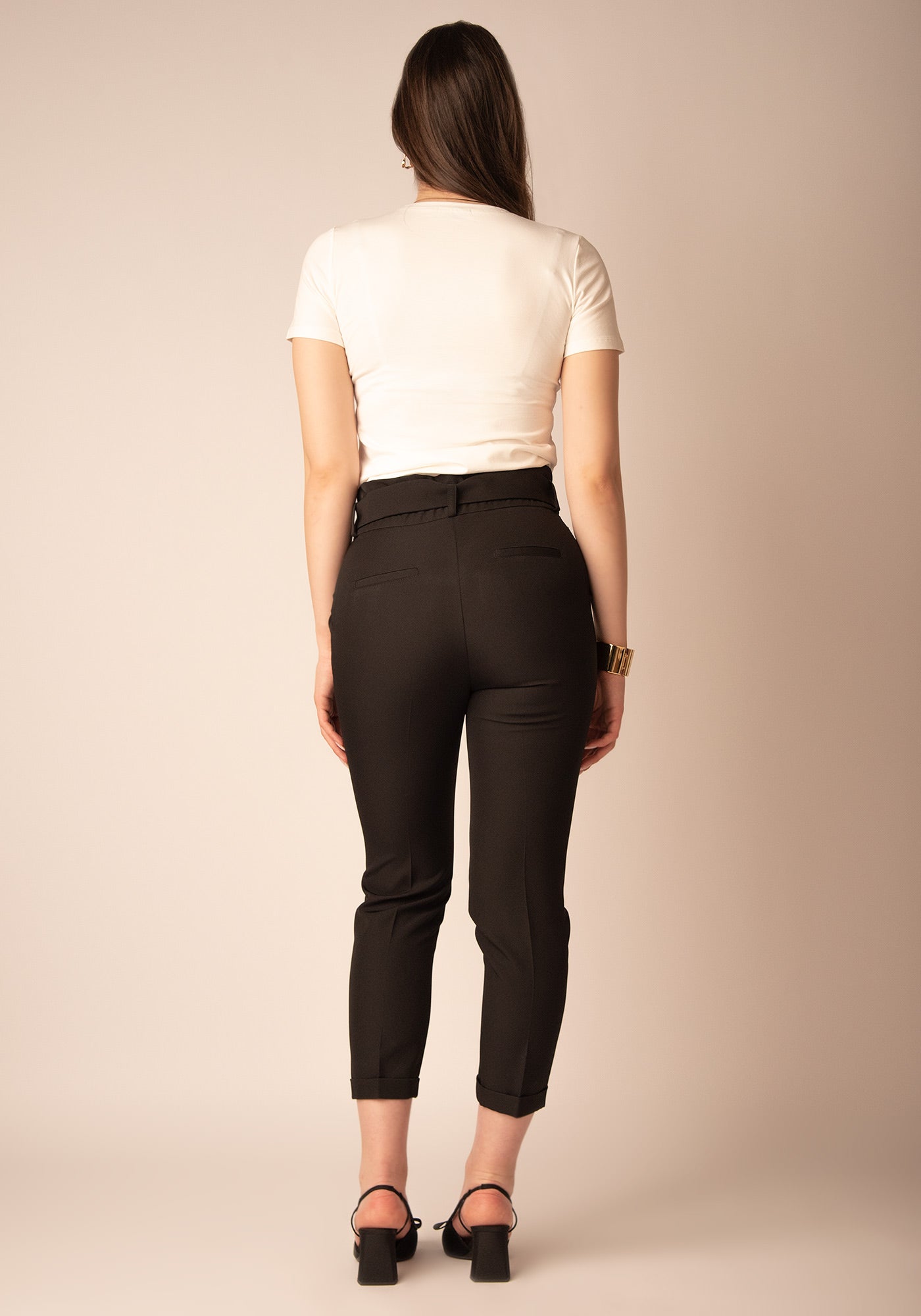 Women's Paper bag Slacks in Black