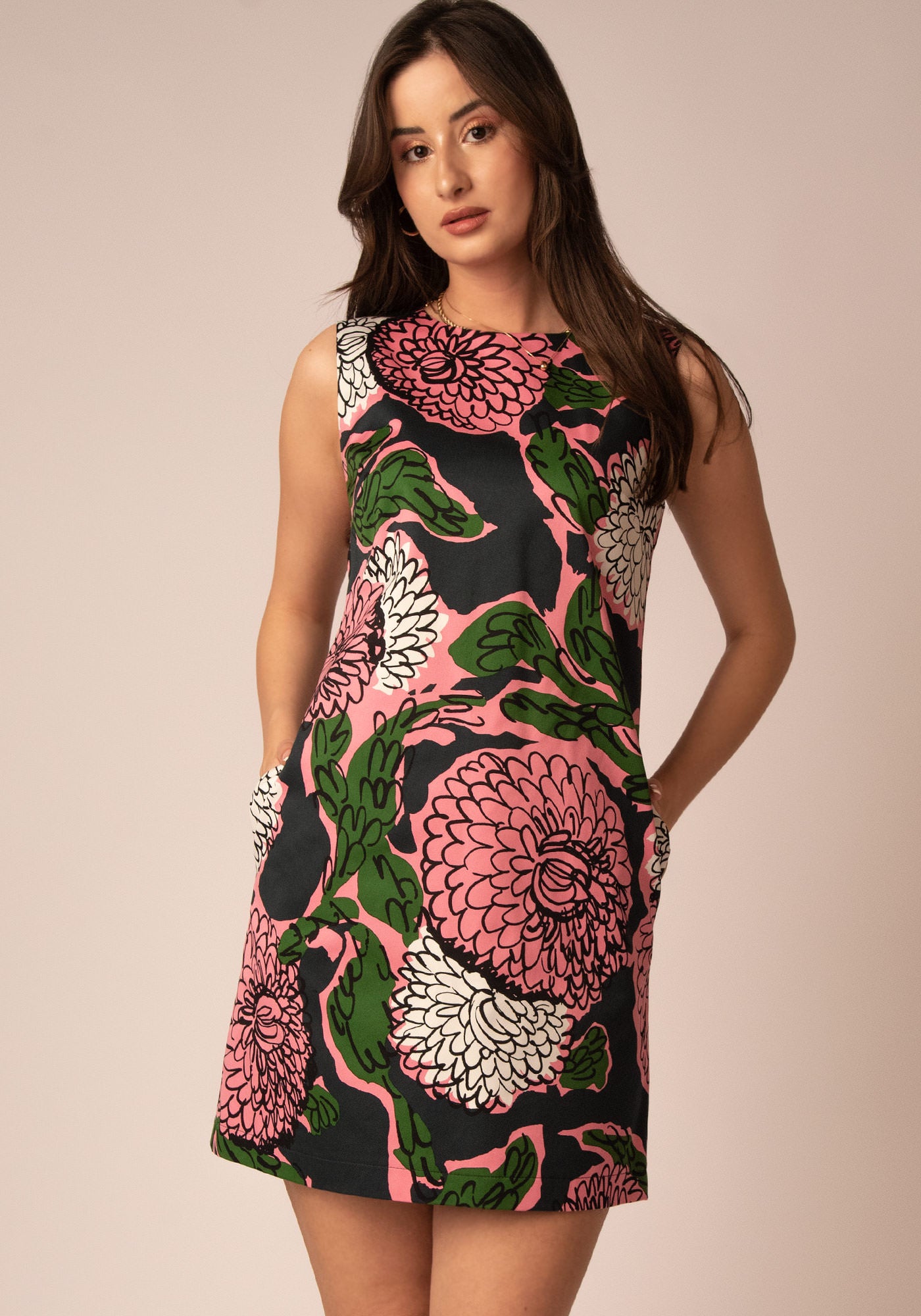 A-Line Mini Dress in Floral Cotton Twill