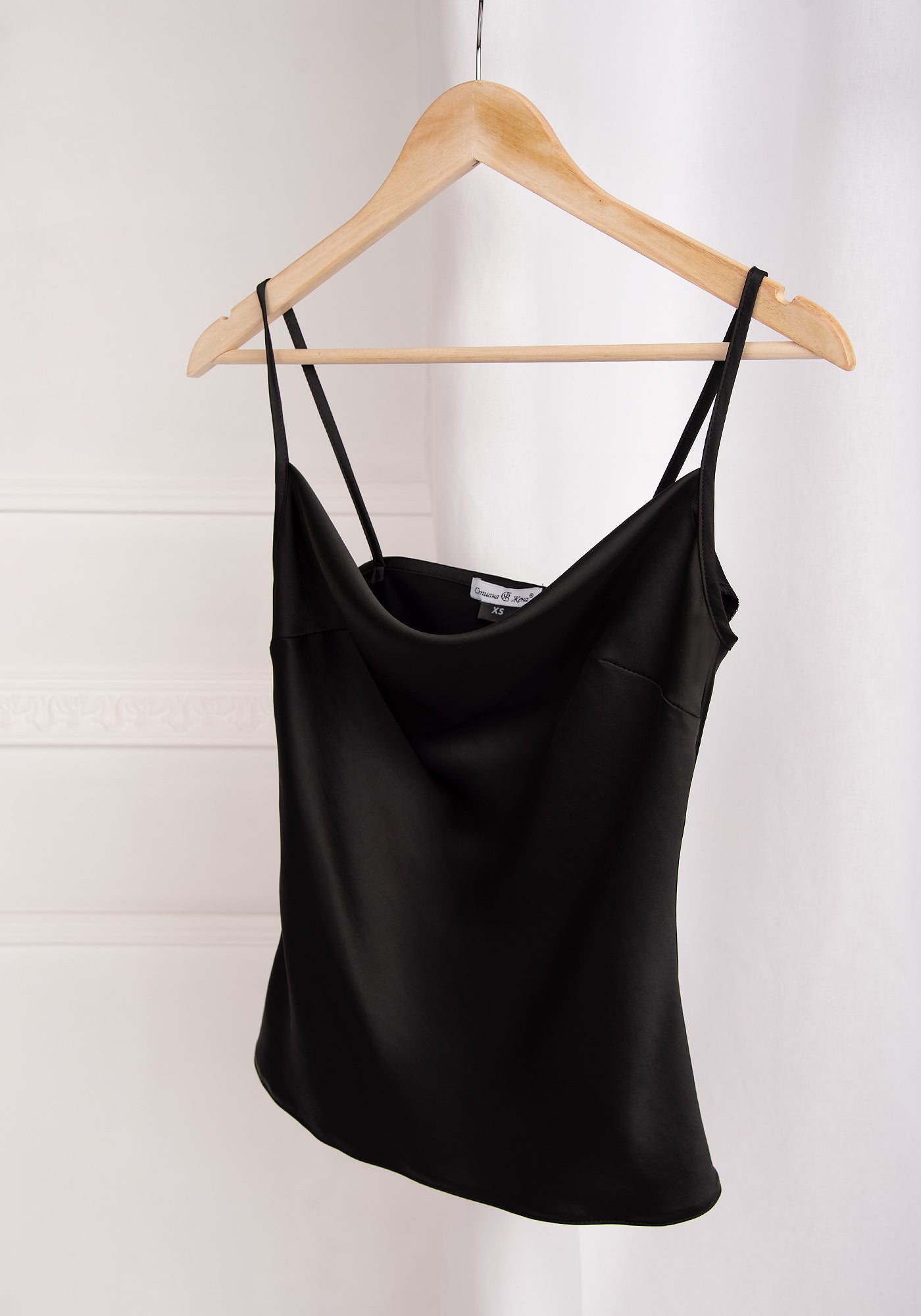 Women's Glossy Satin Spaghetti Straps Cami in Black