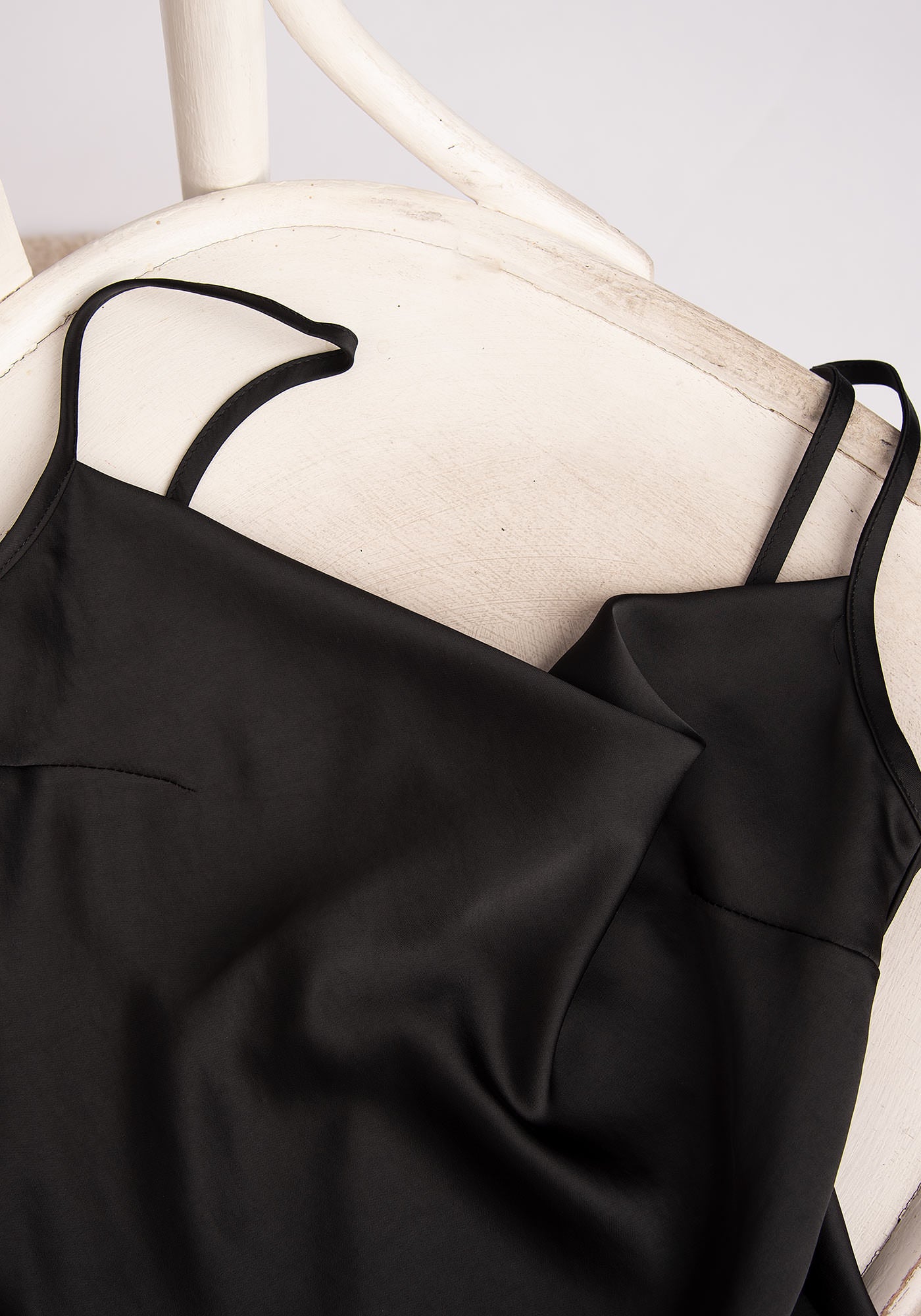 Women's Glossy Satin Spaghetti Straps Cami in Black