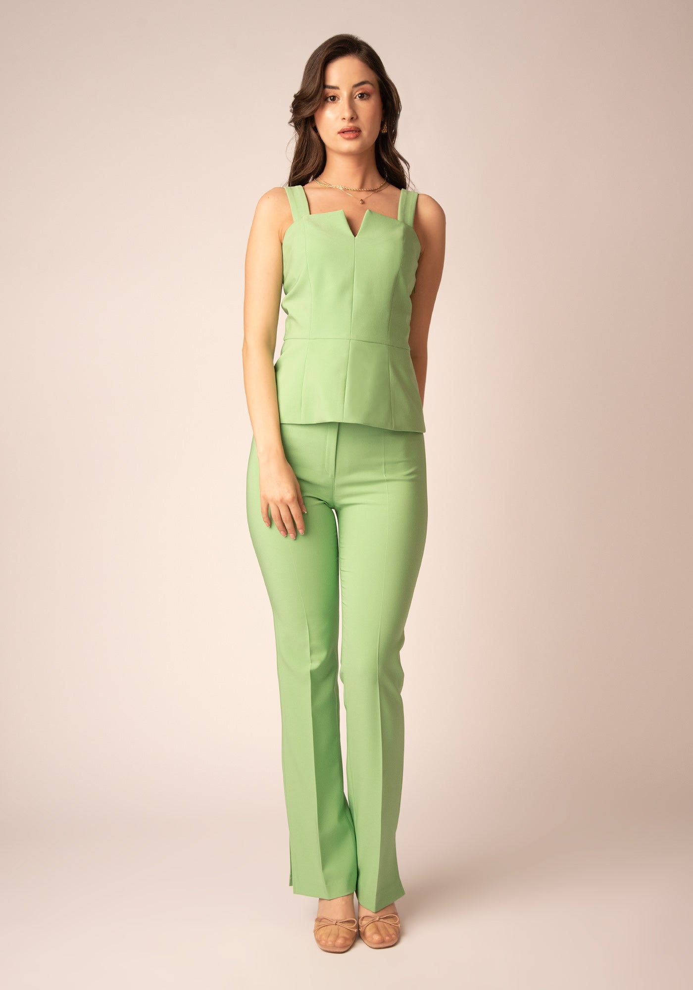 Tailored Top with Removable Straps in Green