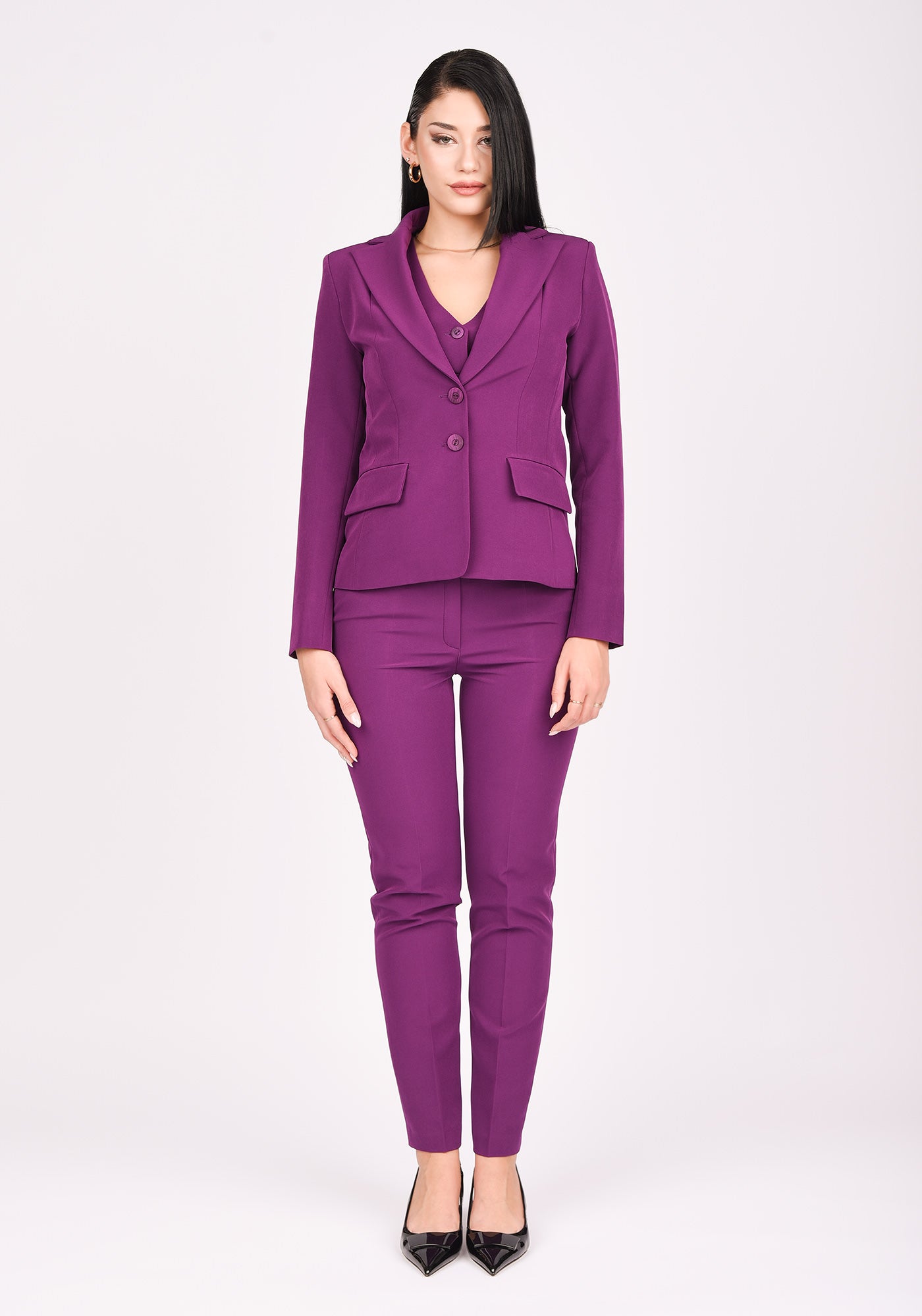 Women's High Waisted Slim Leg Trousers in Midnight purple