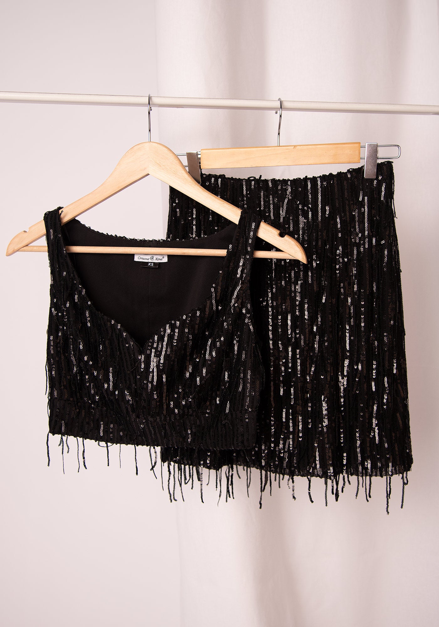 Sweetheart Bustier Top in Black Sequin Fringe