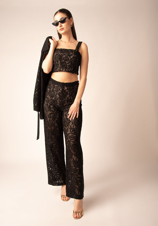 Women's High Waisted Lace Pant in Black