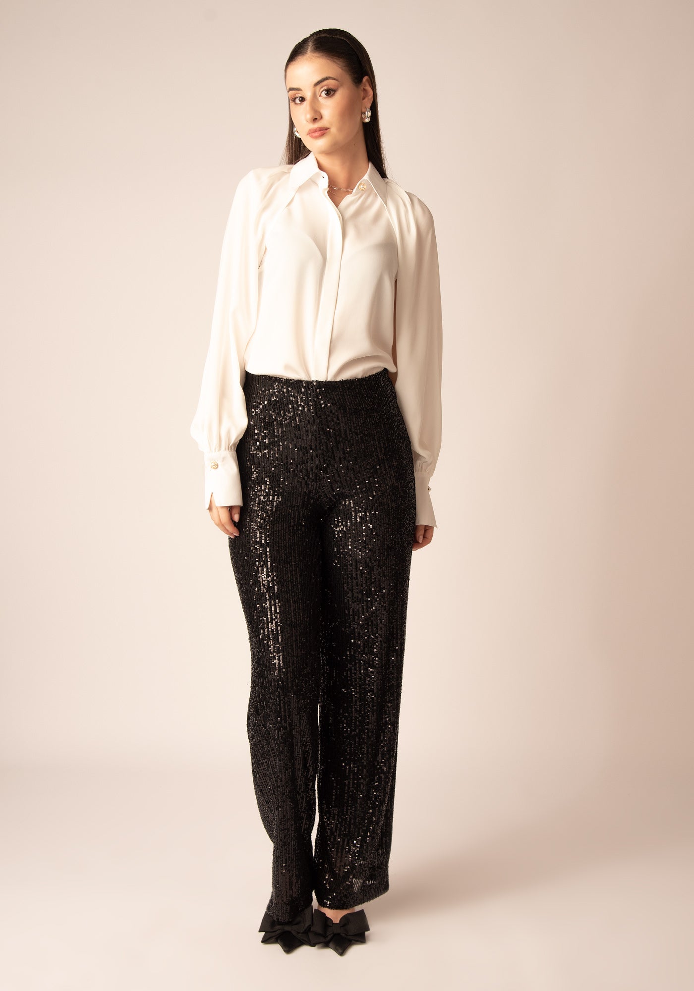 Women's High Waisted Sequin Pant in Black