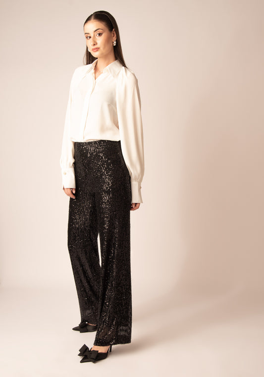 Women's High Waisted Sequin Pant in Black