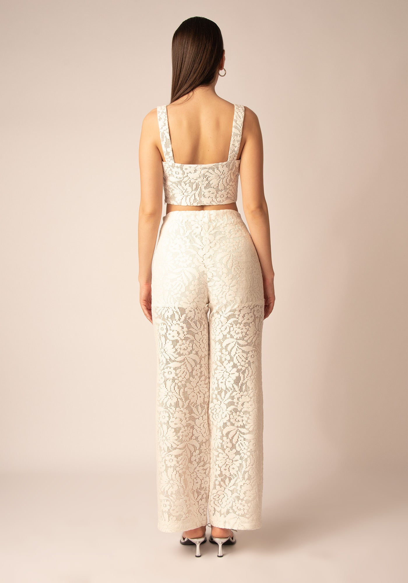 Women's High Waisted Lace Pant in Ecru