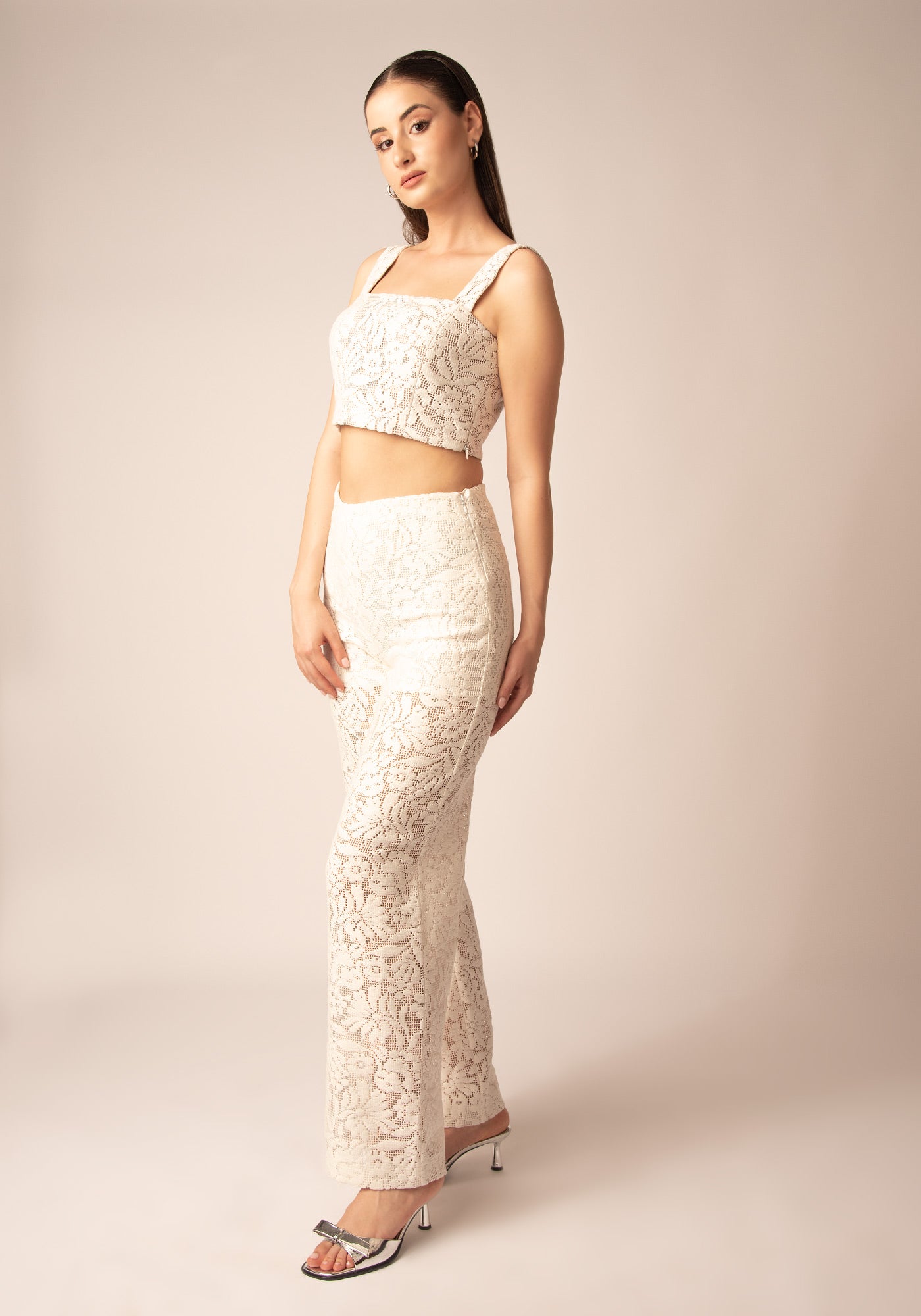 Women's High Waisted Lace Pant in Ecru