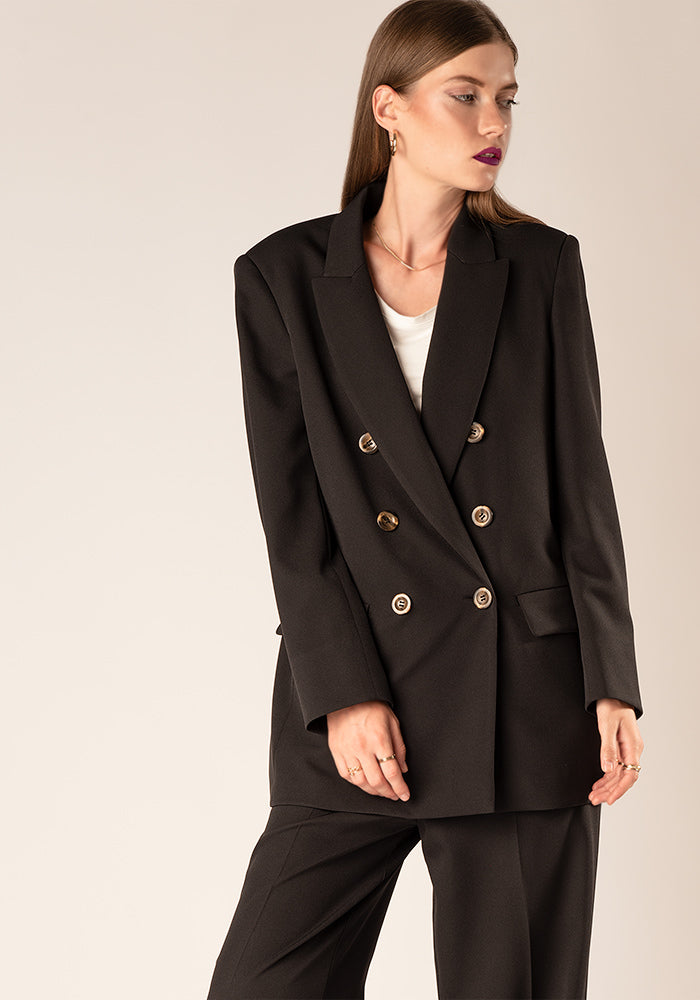 Women's Double breasted Oversized Blazer in Black