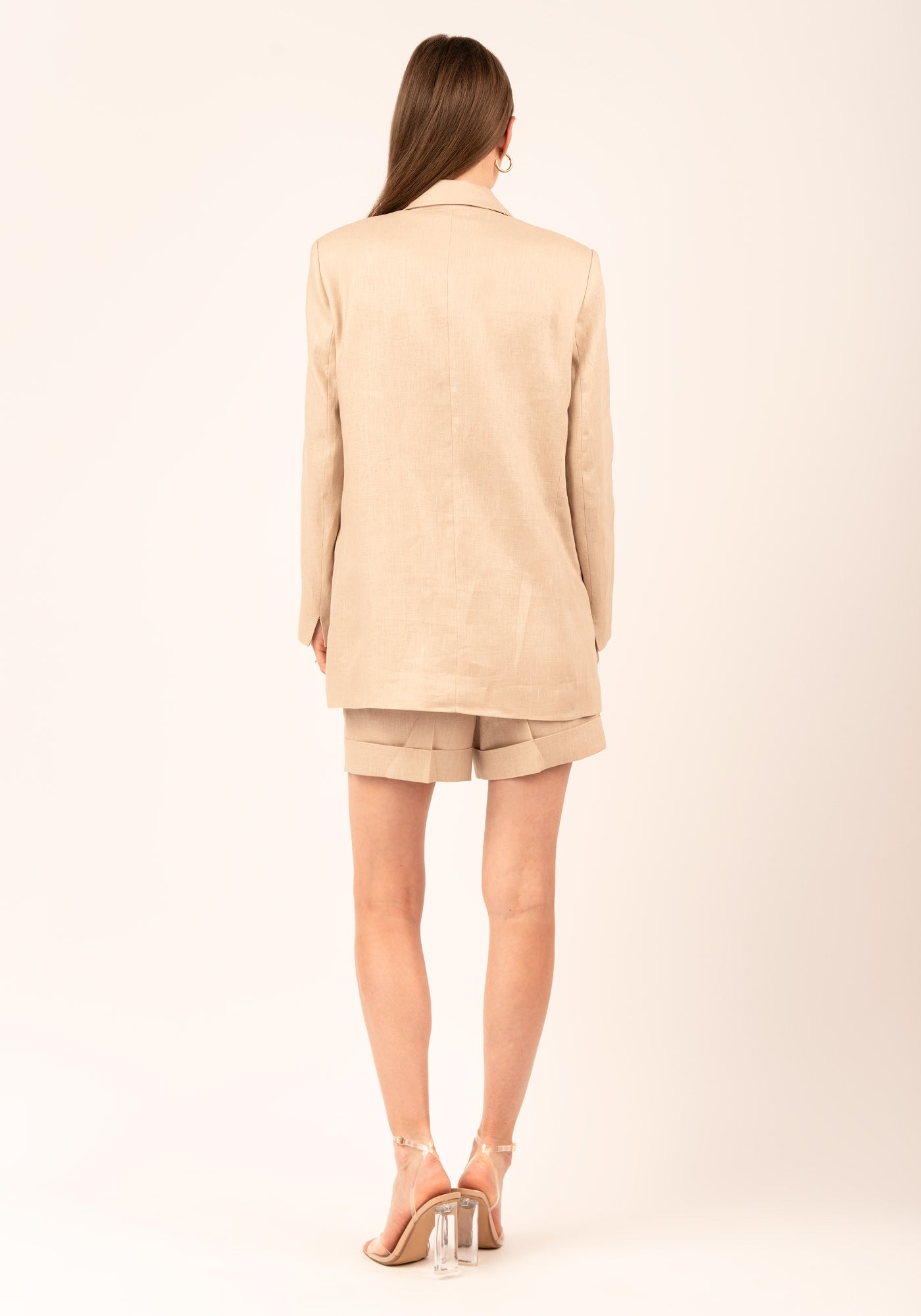 Oversized Women's Double breasted Linen Blazer in Beige