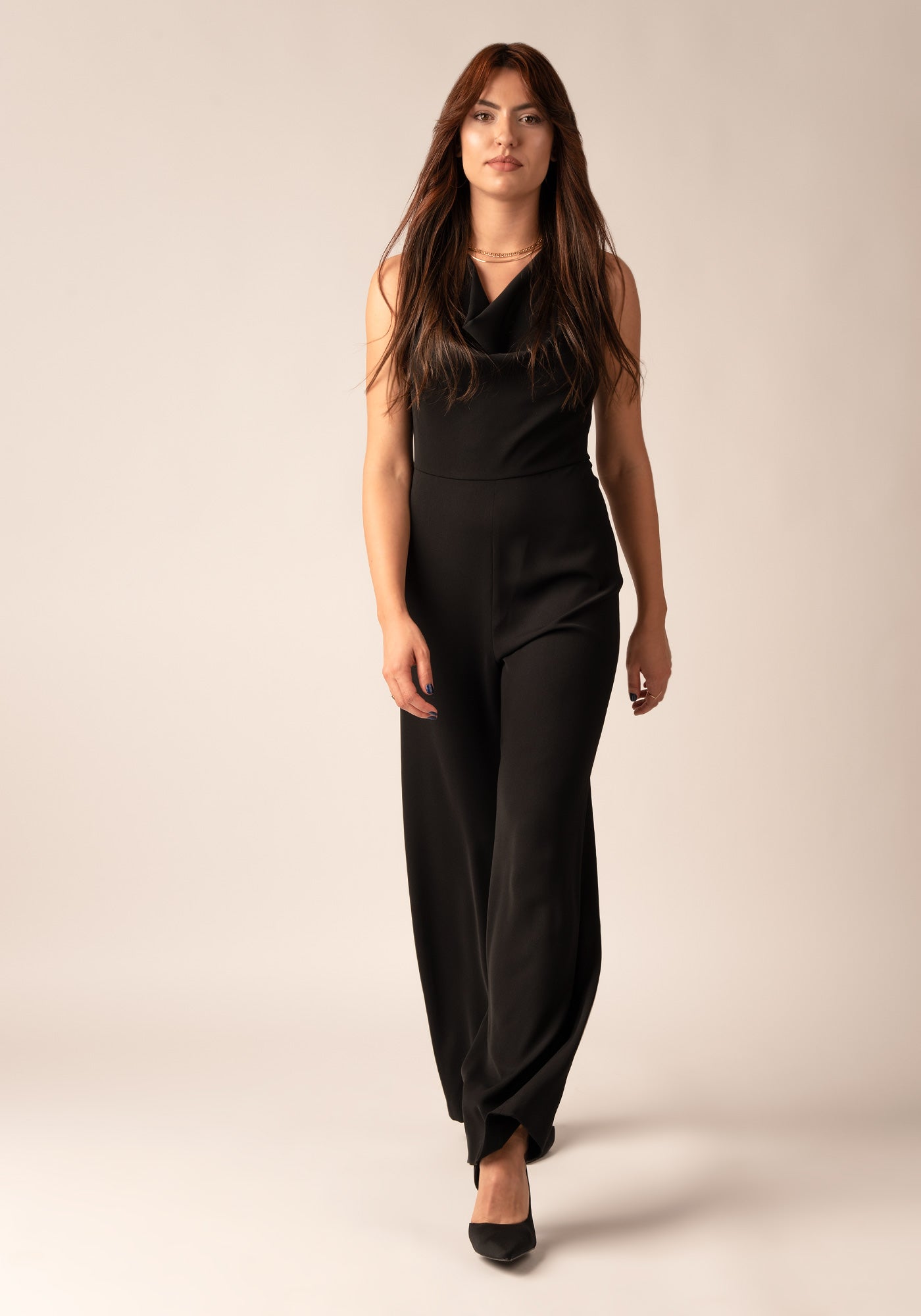 Women's Cowl neck Wide leg Jumpsuit in Black