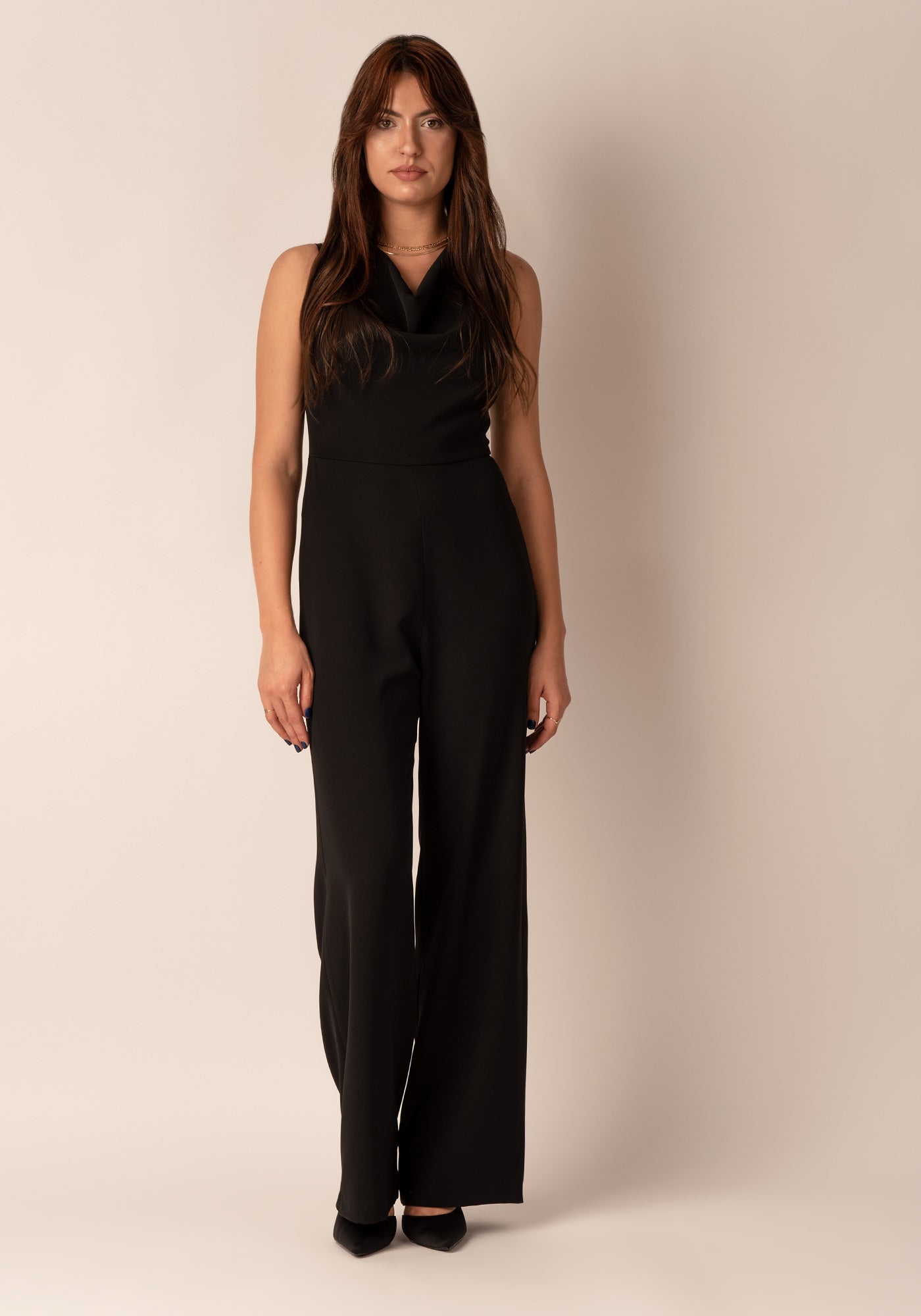 Women's Cowl neck Wide leg Jumpsuit in Black