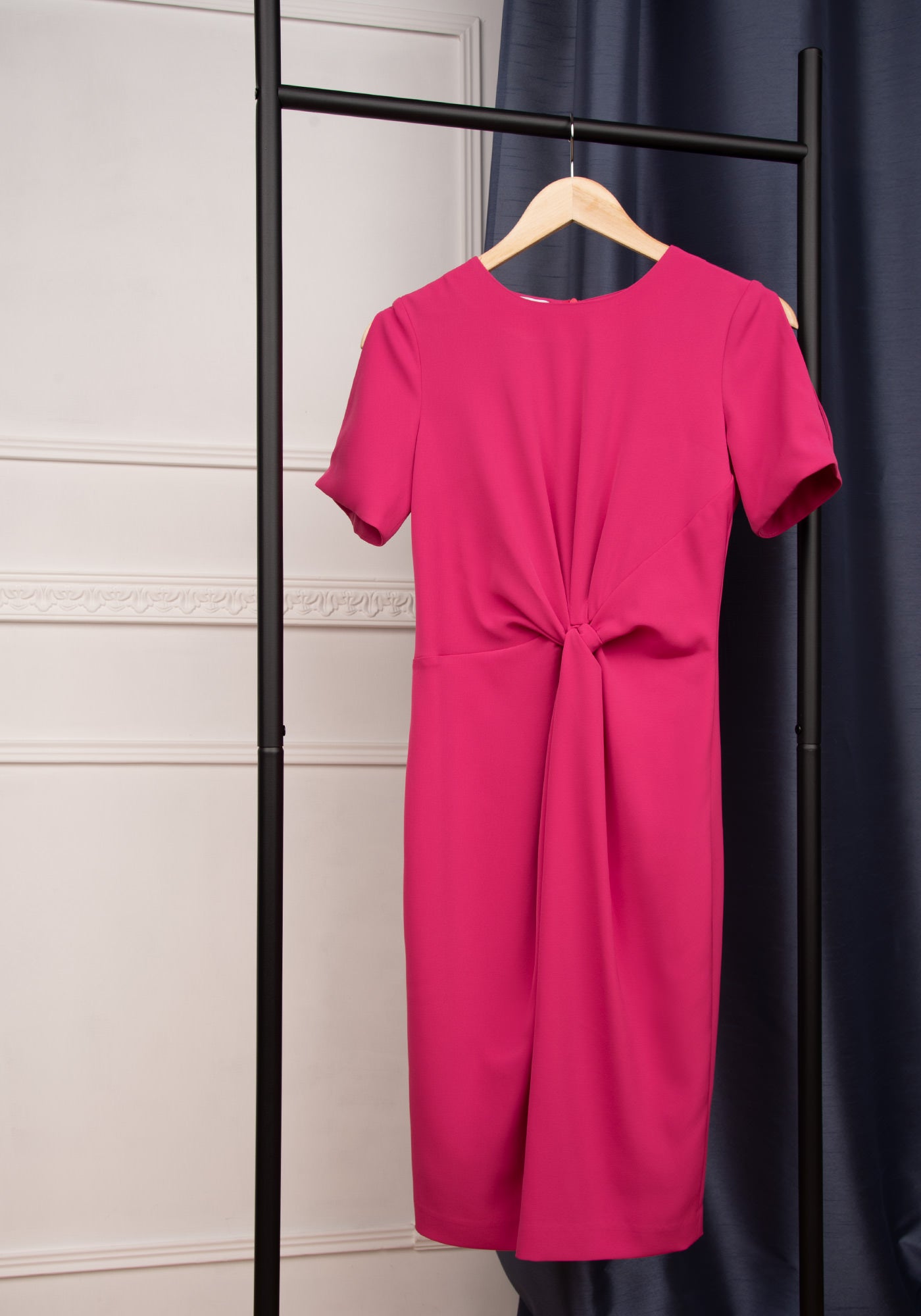 Elegant Twisted Front Occasion Dress in Magenta