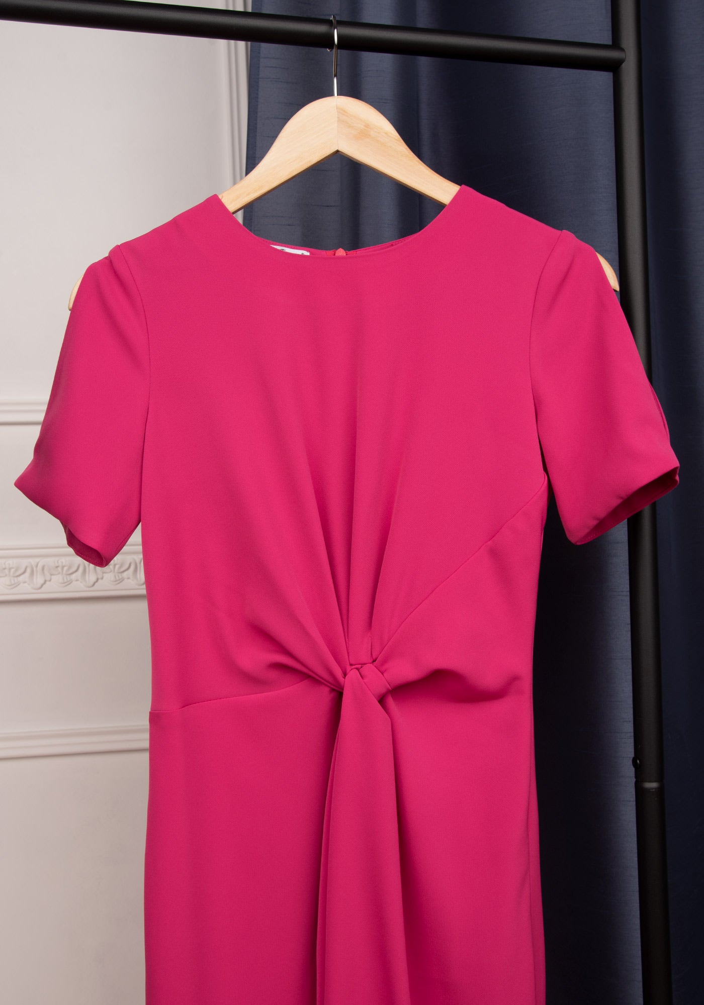 Elegant Twisted Front Occasion Dress in Magenta