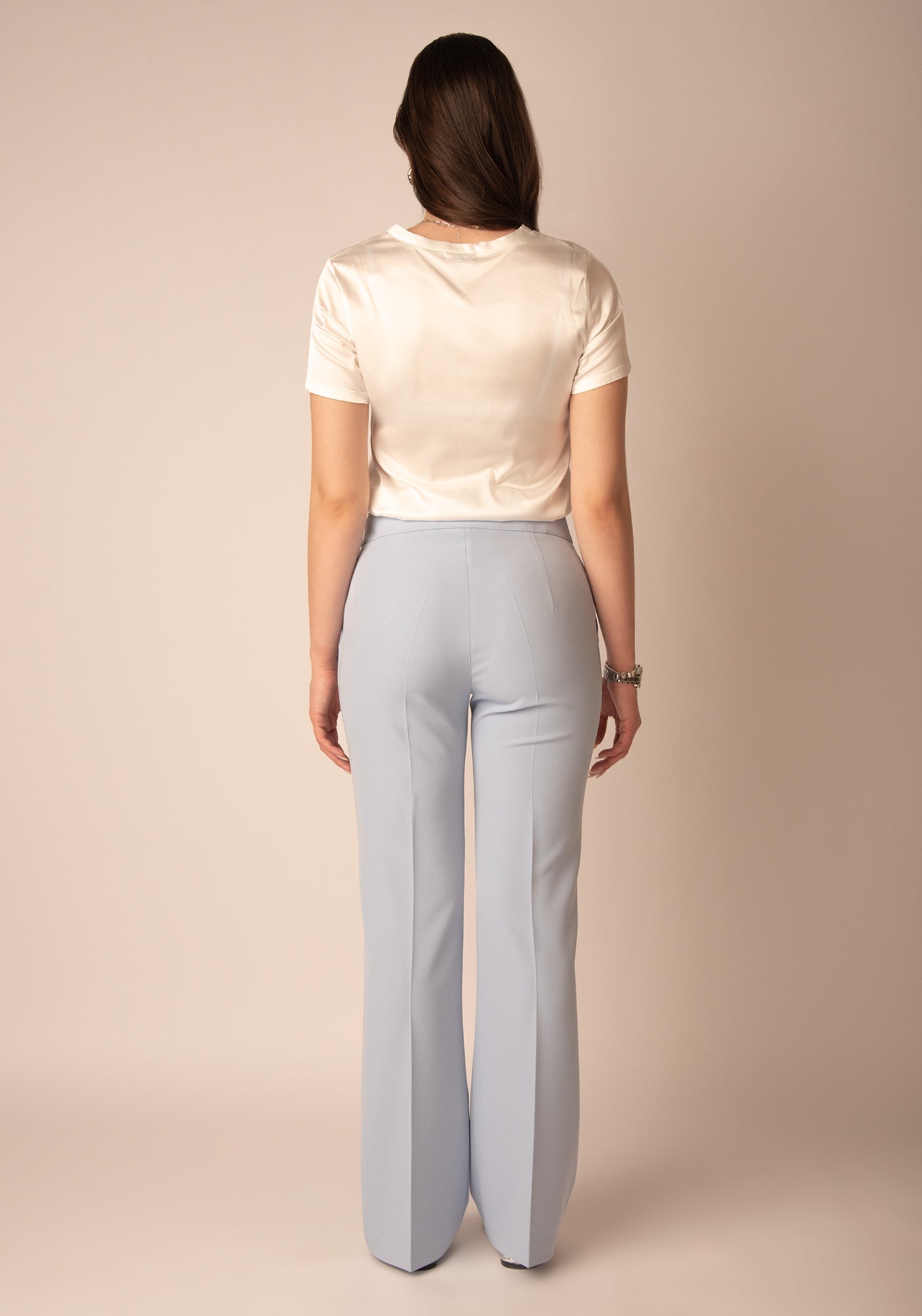 Women's High Rise Figure Flattering Flare Trousers in Sky Blue