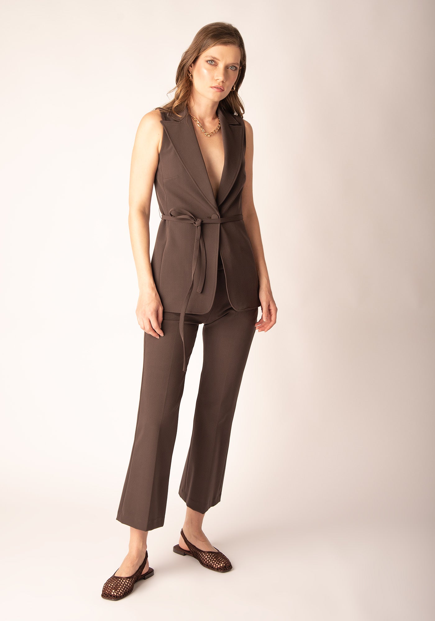 Women's Cropped Bootcut Trousers in Espresso brown