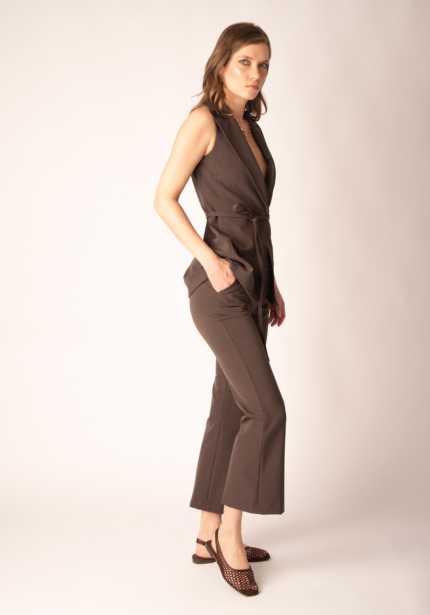 Women's Cropped Bootcut Trousers in Espresso brown