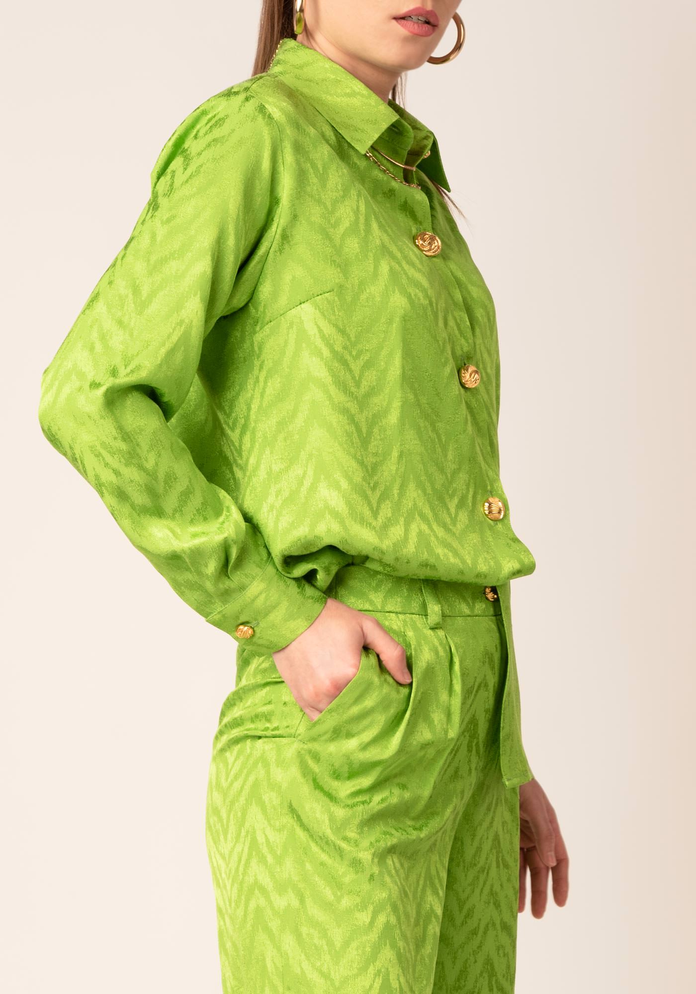 Women's Elegant Relaxed Shirt with Gold buttons in Apple Green
