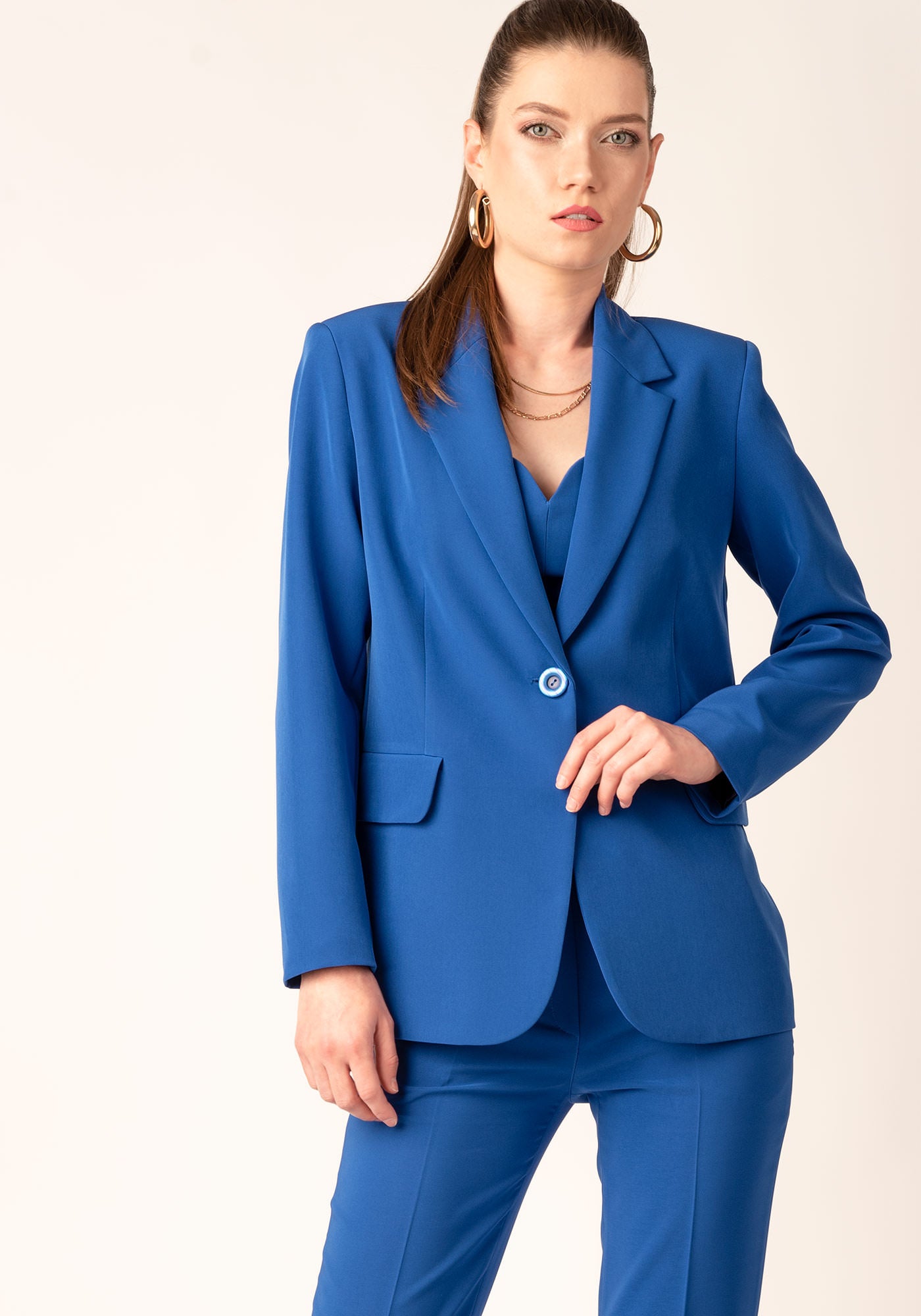 Single Breasted Oversized Women's Blazer in Indigo blue