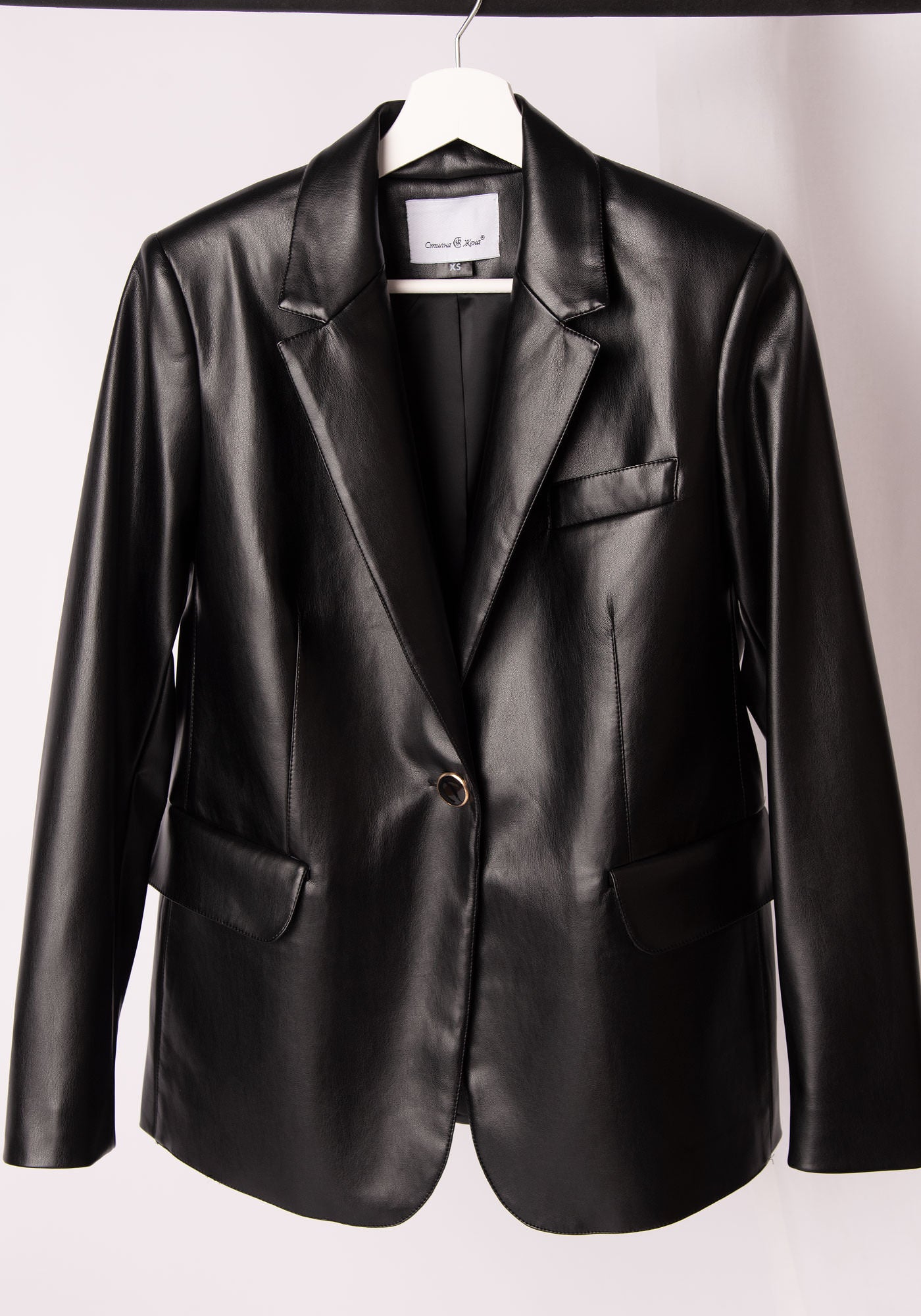 Oversized Faux Leather Blazer in Black