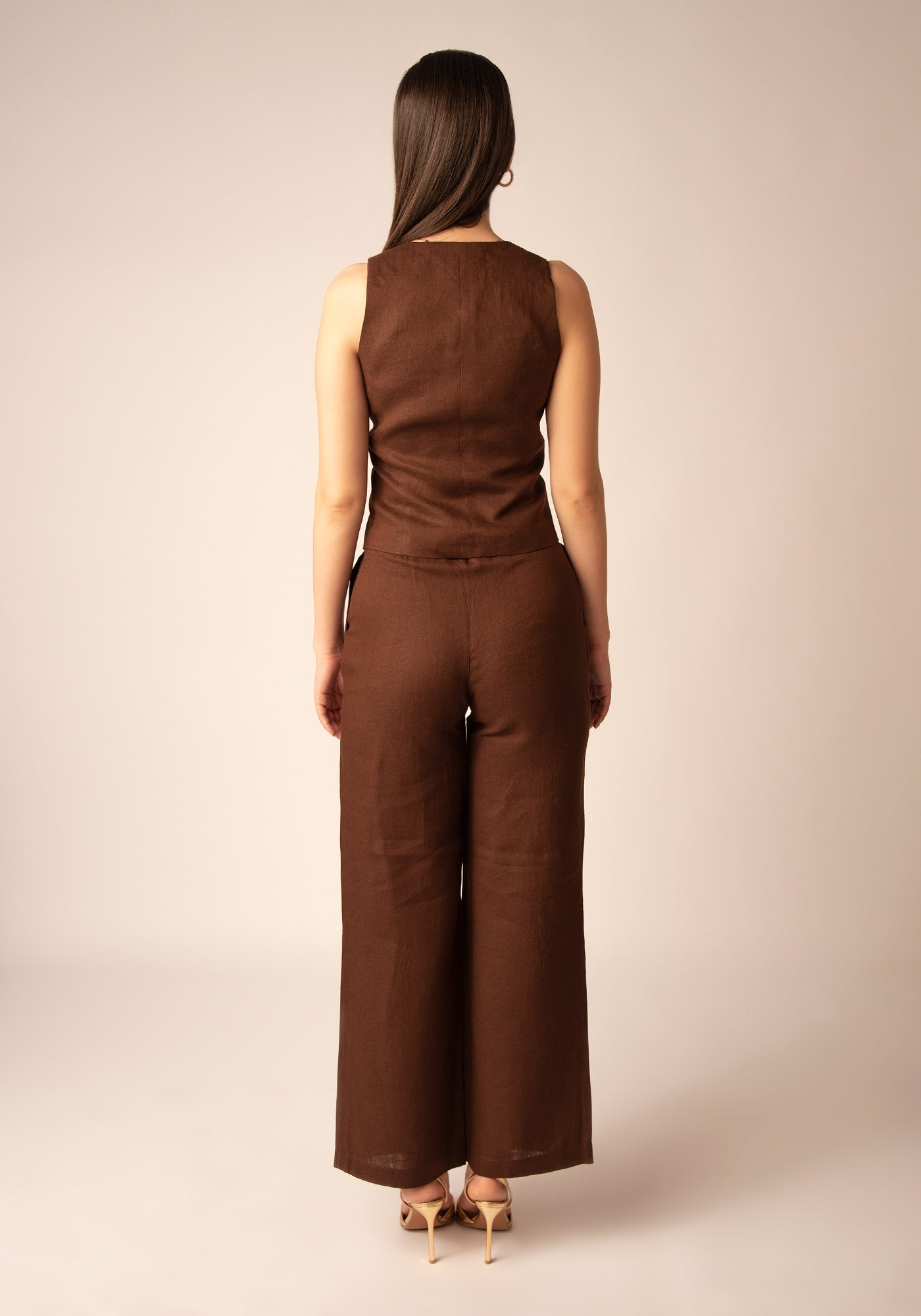 High waisted Straight Leg Women's Linen Pant in Brown