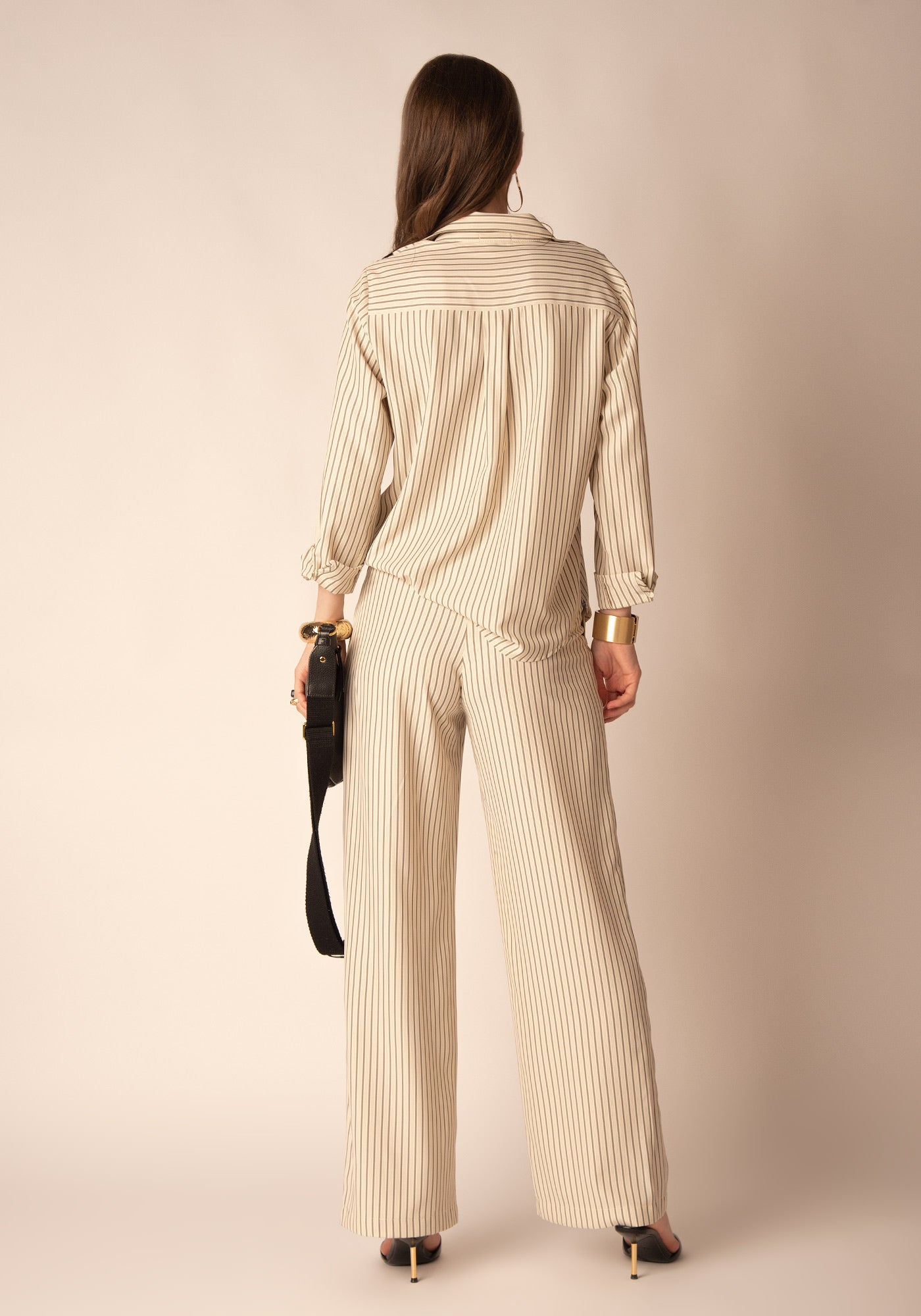 Women's High-Waisted Striped Trousers