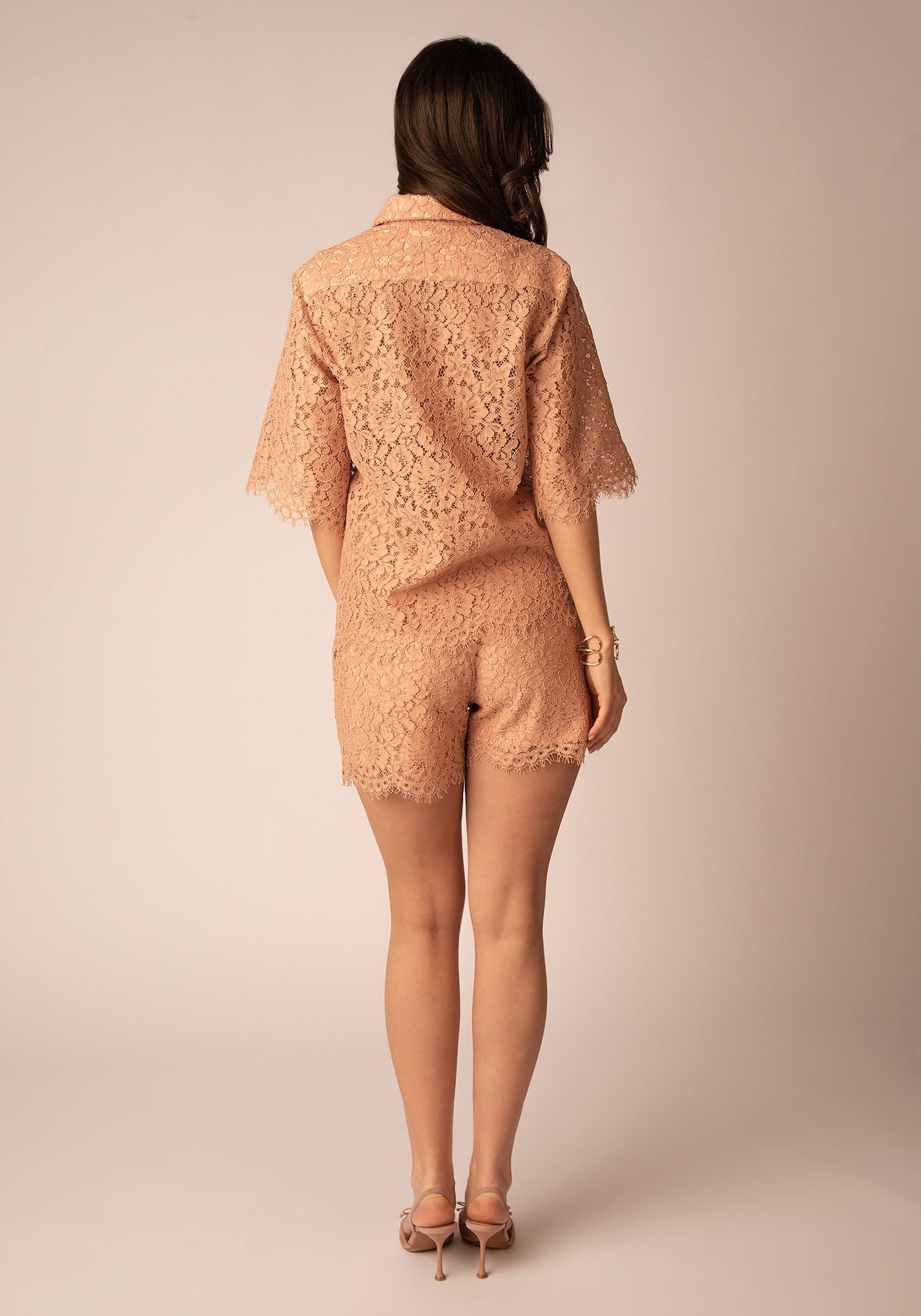 Women's High Waisted Lace Shorts in Rouge