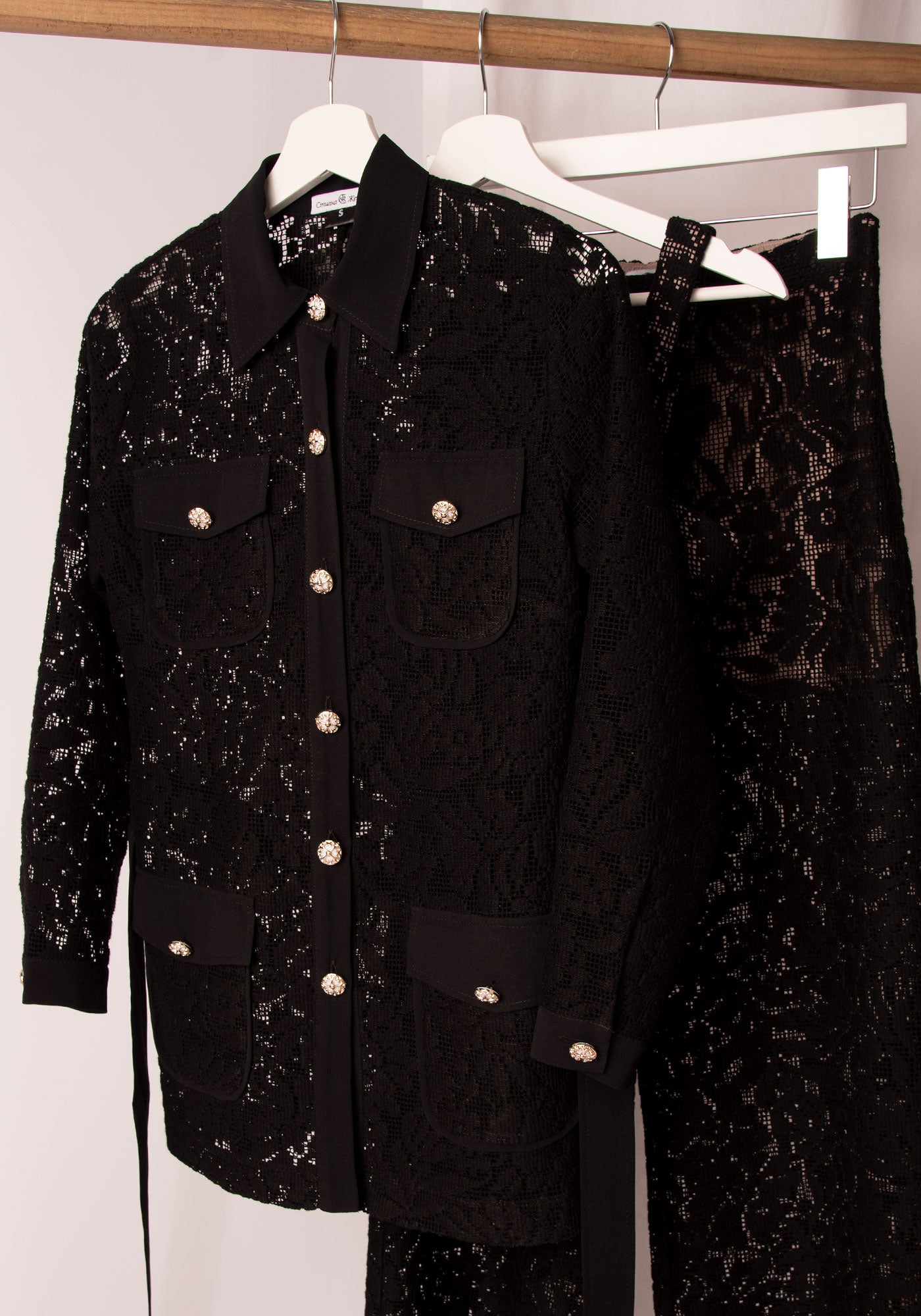 Women's Belted Lace Jacket in Black