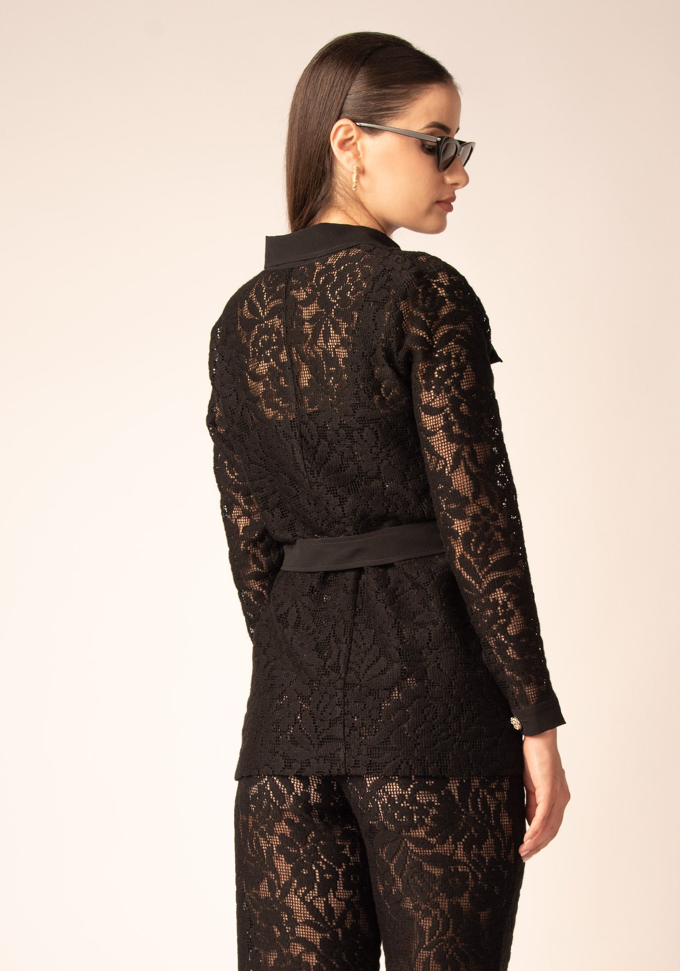 Women's Belted Lace Jacket in Black