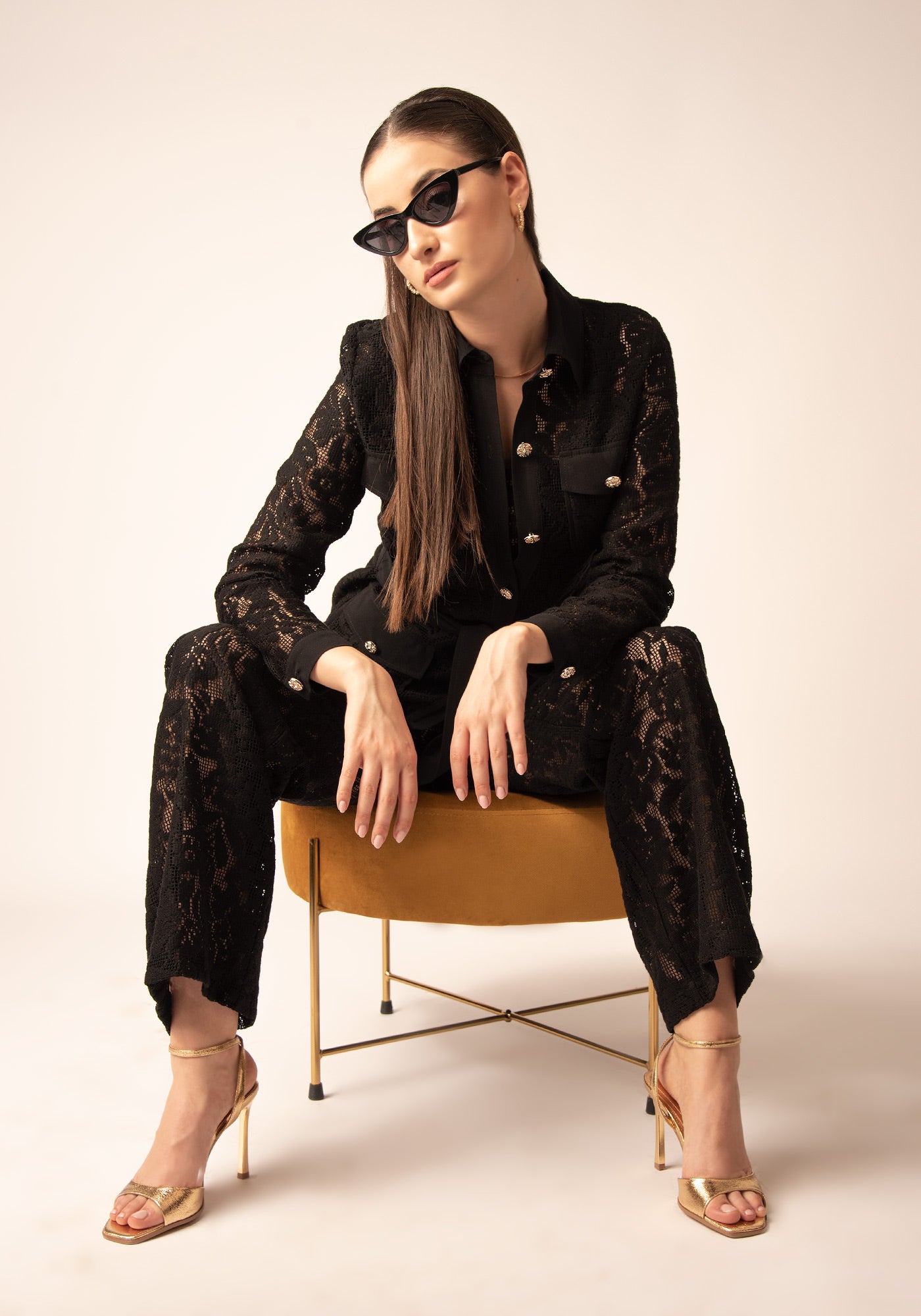 Women's Belted Lace Jacket in Black