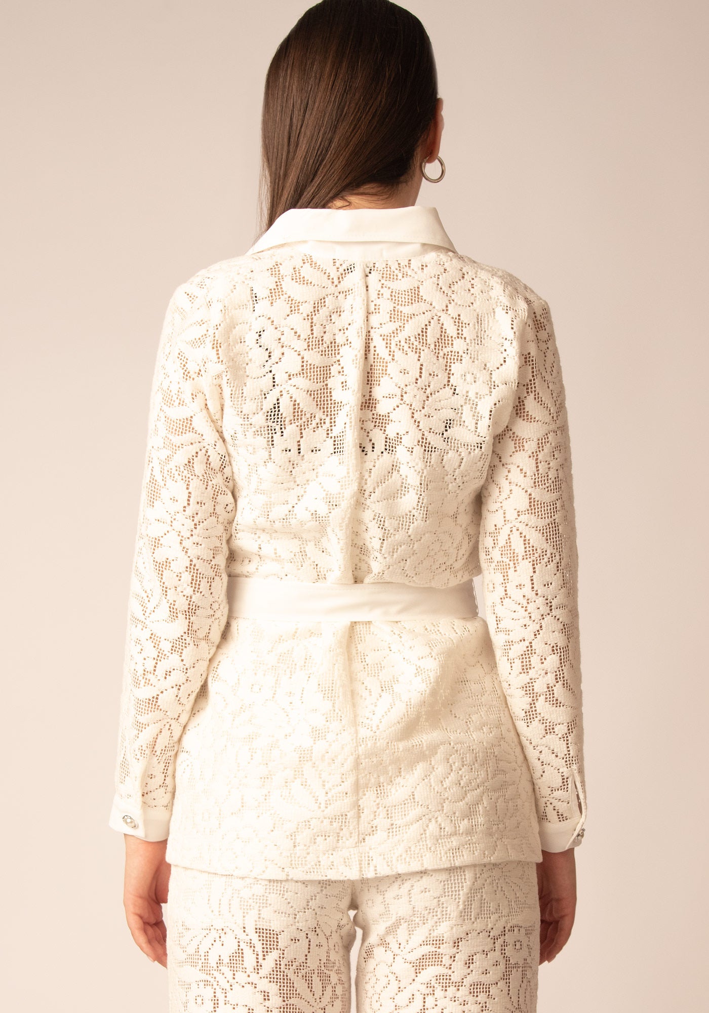 Women's Belted Lace Jacket in Ecru