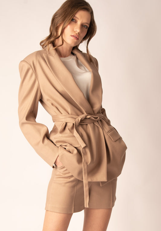 Oversized Belted Blazer in Gold hue